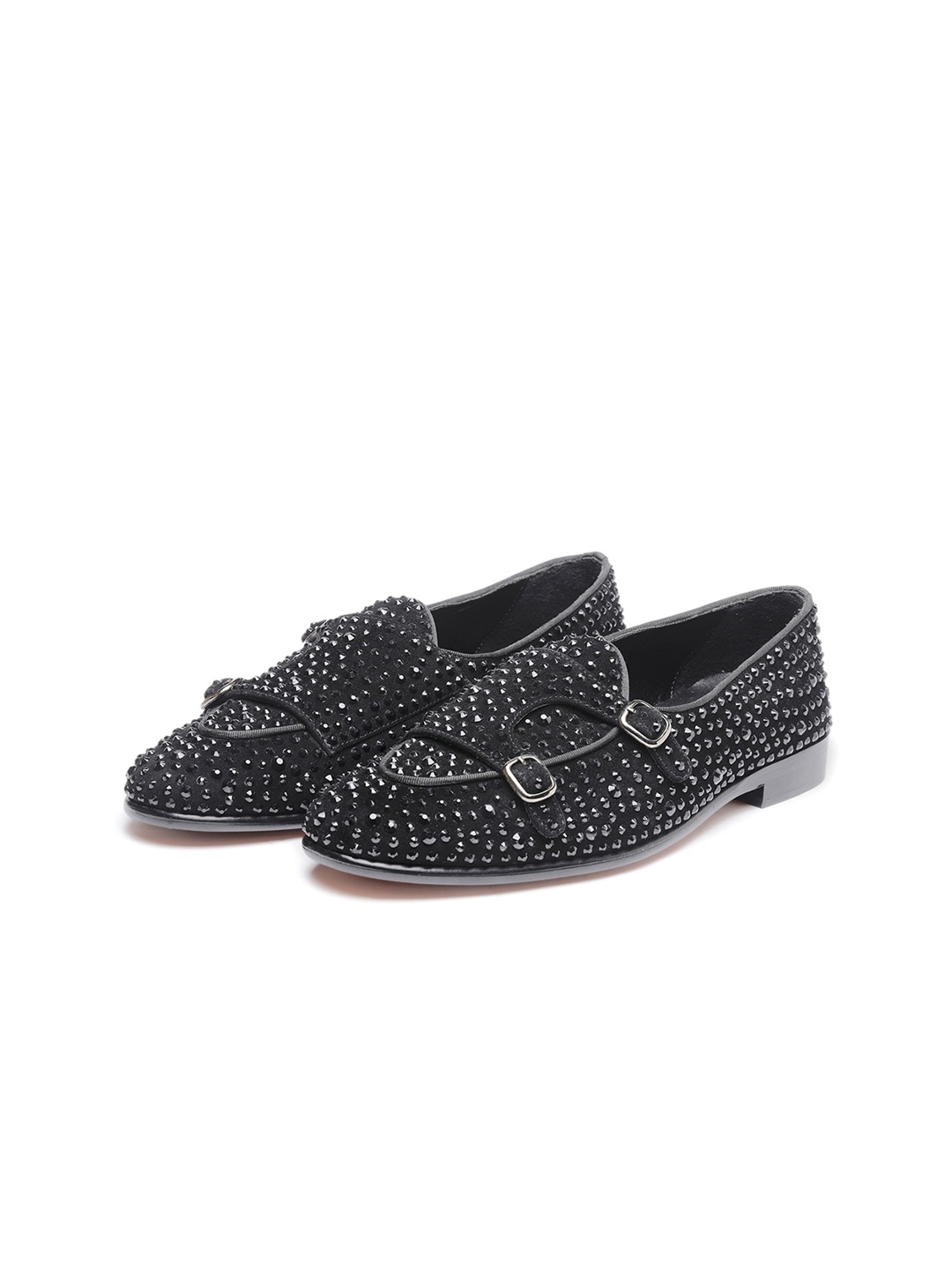 

SHUTIQ Men Embellished Suede Comfort Insole Ethnic Loafers, Black