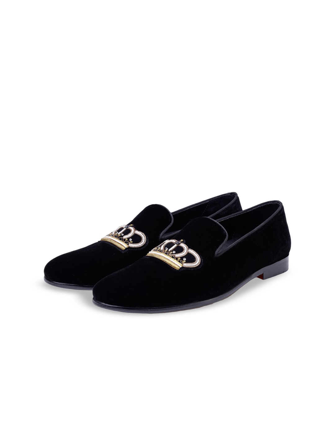 

SHUTIQ Men Embellished Velvet Loafers, Black