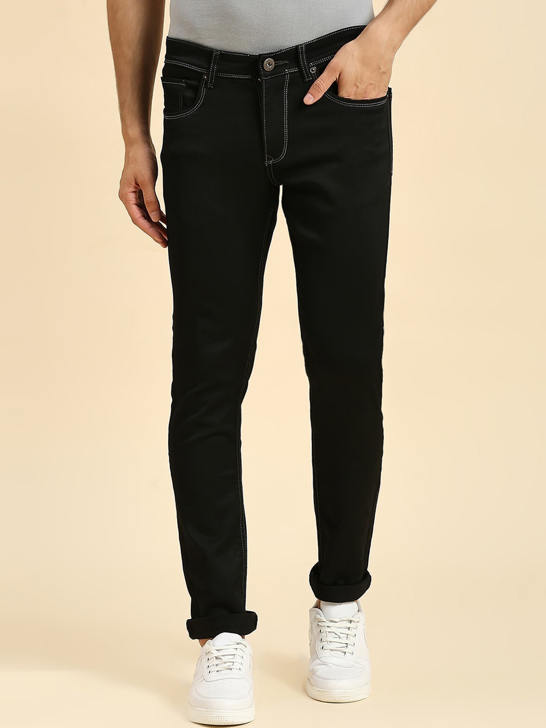 

HJ HASASI Men Acid Wash Mid Rise Stretchable Clean Look Jeans, Black