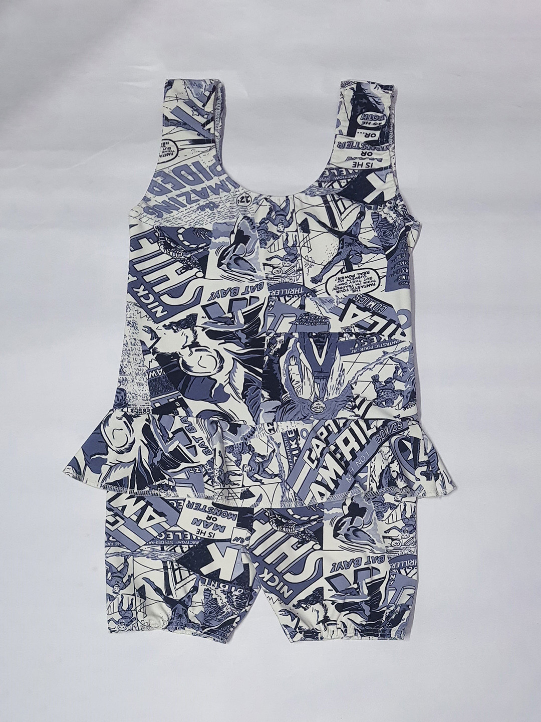 

Apraa & Parma Girls Typography Printed Swimwear With Attached Shorts, Off white