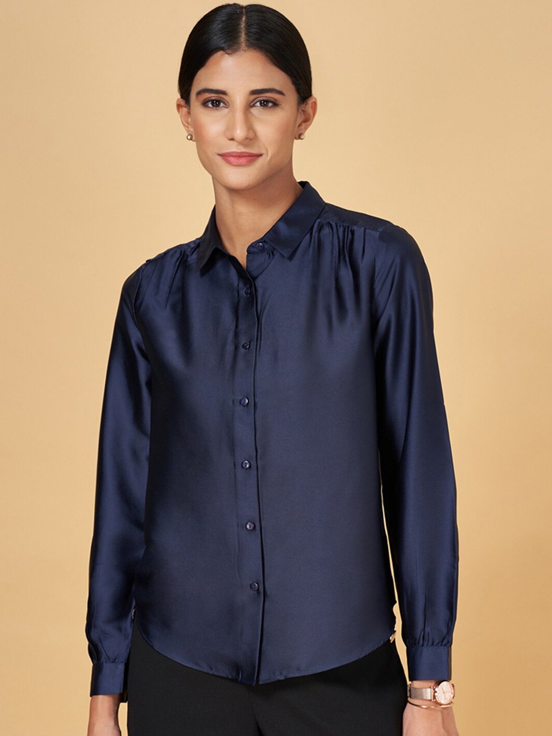 

Annabelle by Pantaloons Spread Collar Formal Shirts, Navy blue