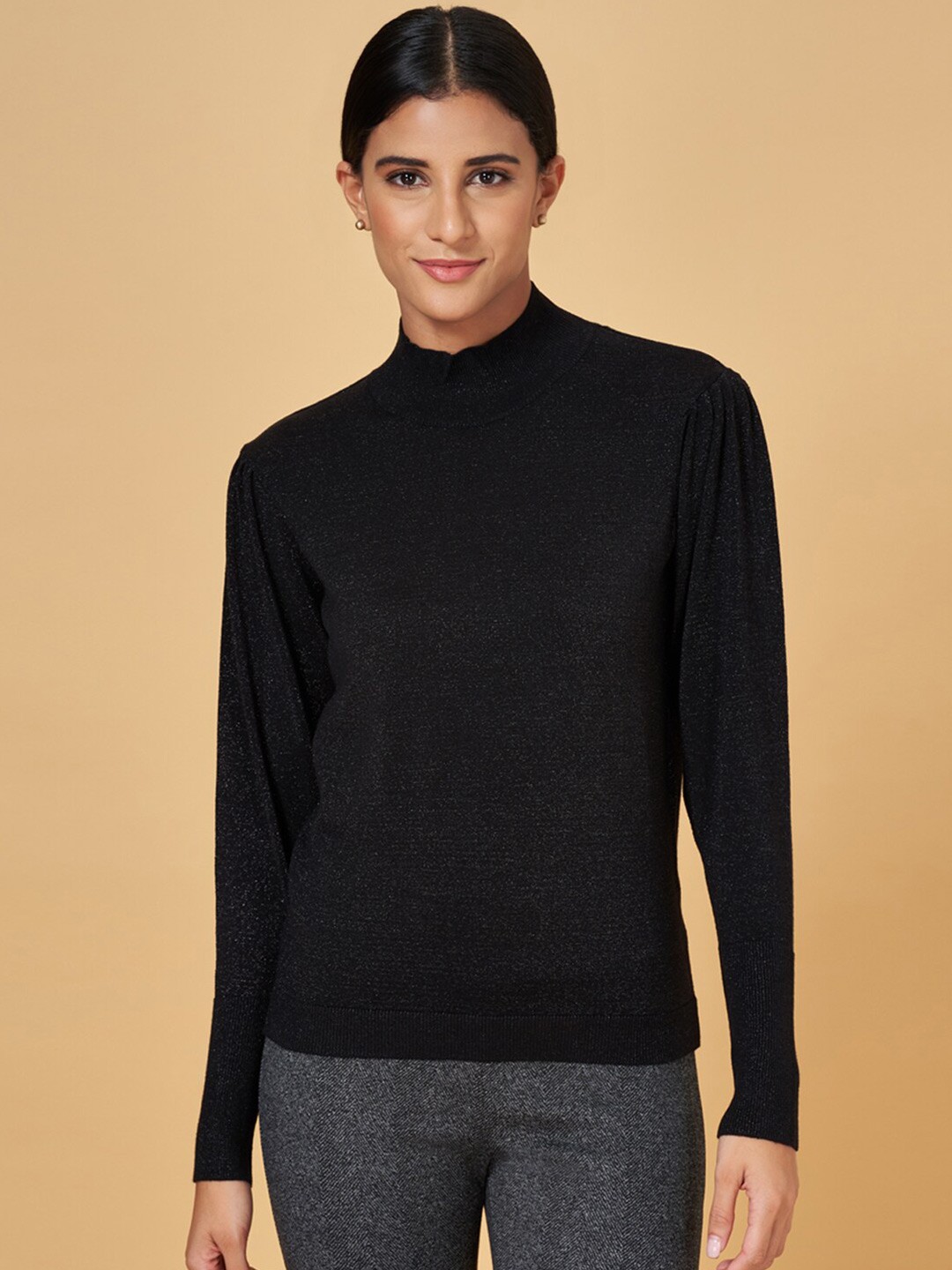 

Annabelle by Pantaloons High Neck Long Sleeves Top, Black