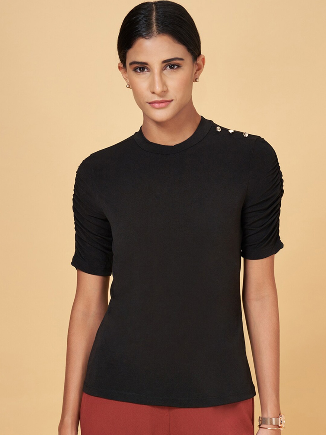 

Annabelle by Pantaloons Ruched Formal Top, Black