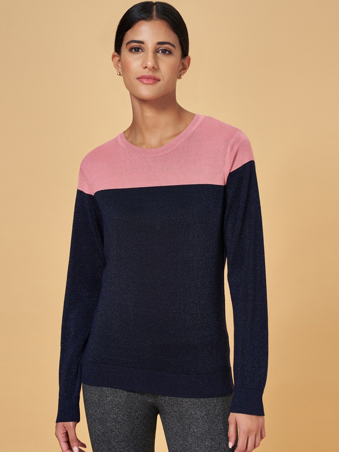 

Annabelle by Pantaloons Round Neck Colourblocked Top, Navy blue
