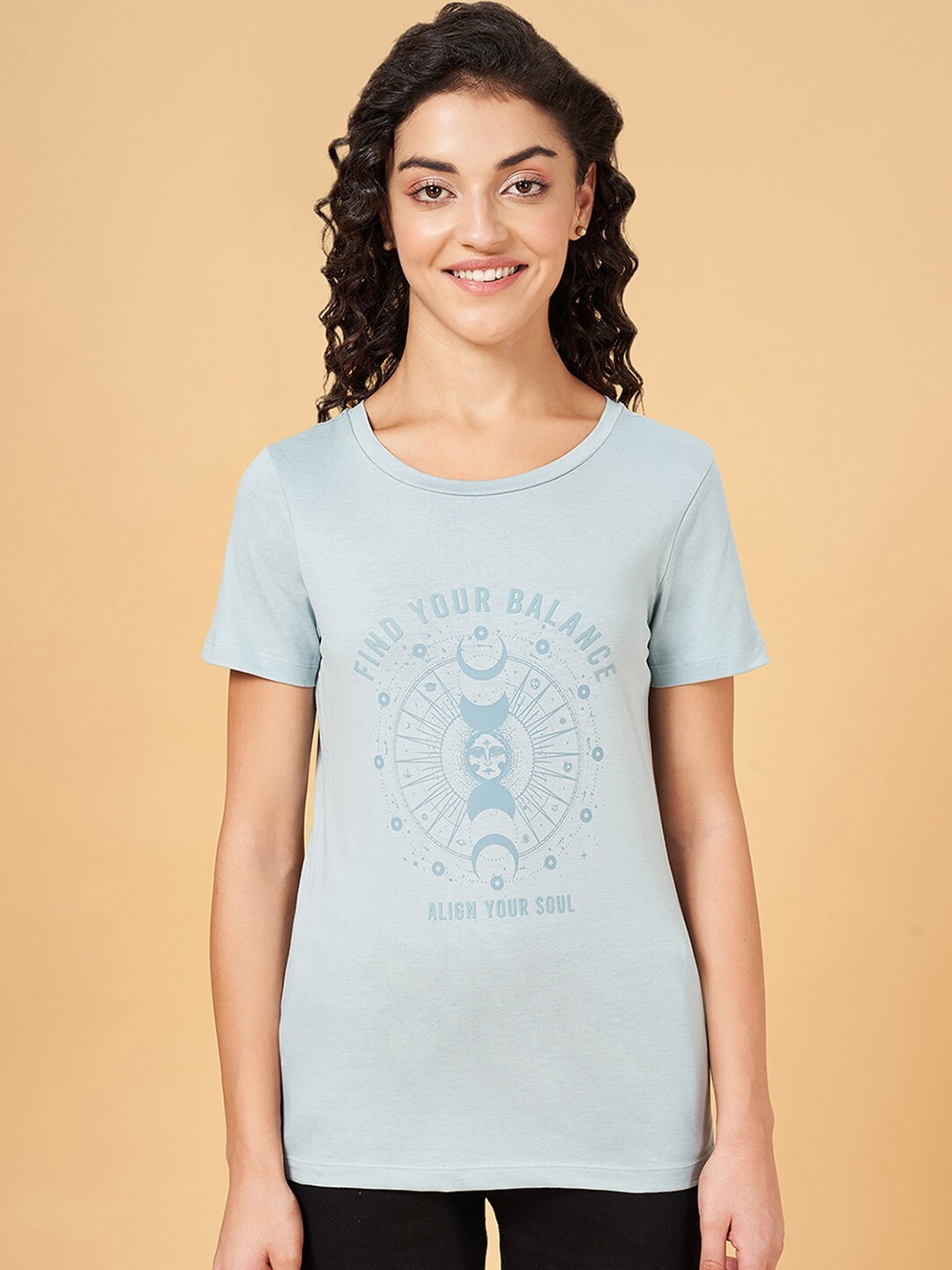 

Ajile by Pantaloons Graphic Printed Round Neck Cotton Casual T-shirt, Blue