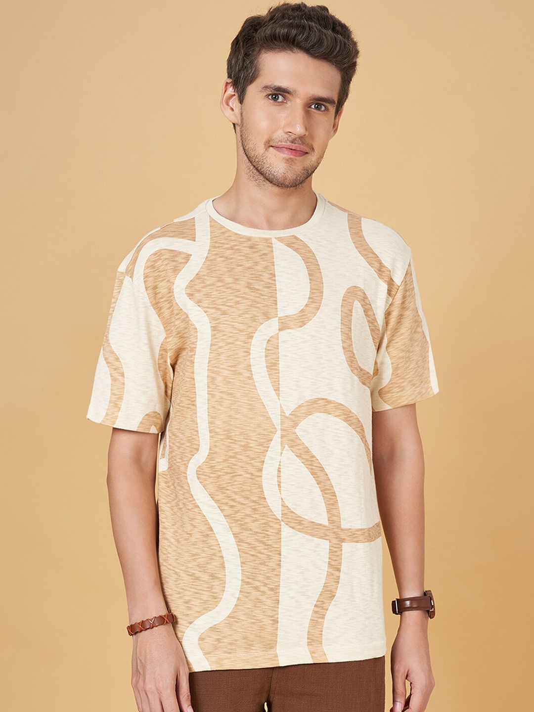 

7 Alt by Pantaloons Printed Round Neck Cotton T-shirt, Rust