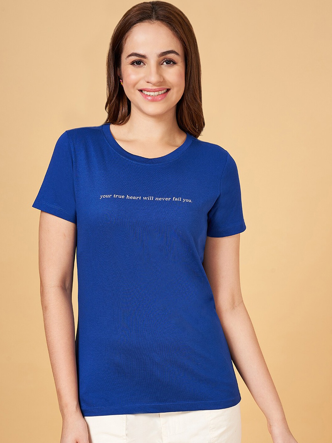 

Honey by Pantaloons Typography Printed Cotton T-shirt, Navy blue