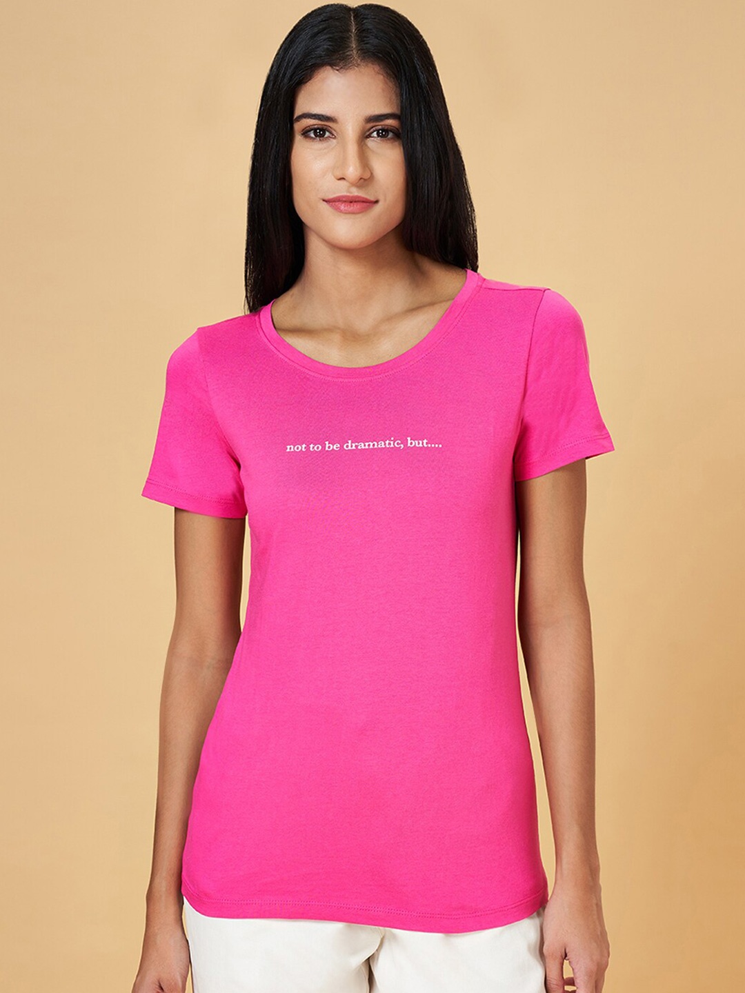 

Honey by Pantaloons Typography Printed Short Sleeves Cotton T-shirt, Pink