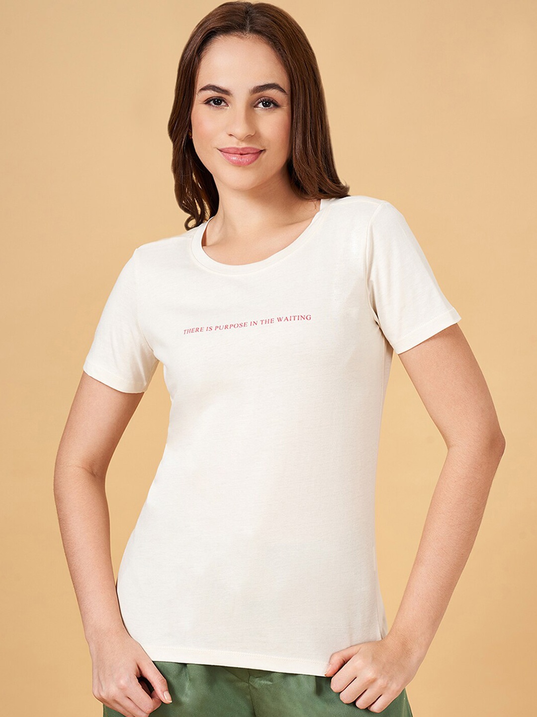 

Honey by Pantaloons Typography Printed Short Sleeves Cotton T-shirt, Off white