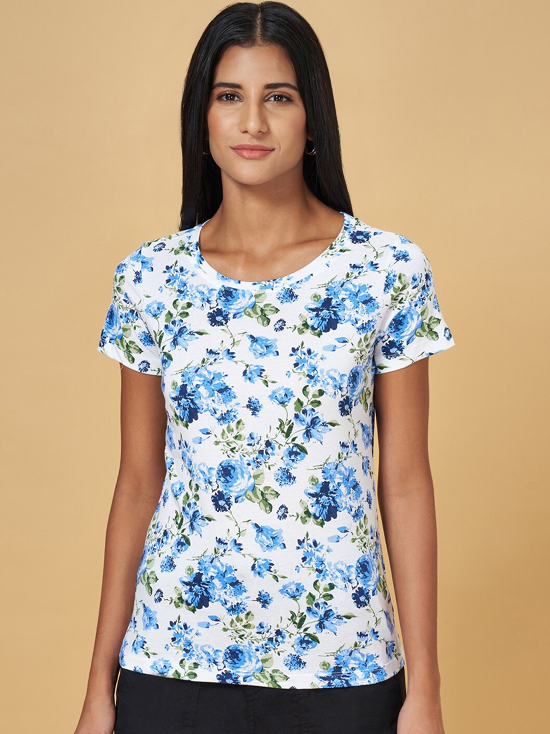 

Honey by Pantaloons Floral Printed Round Neck Short Sleeves Cotton T-shirt, White