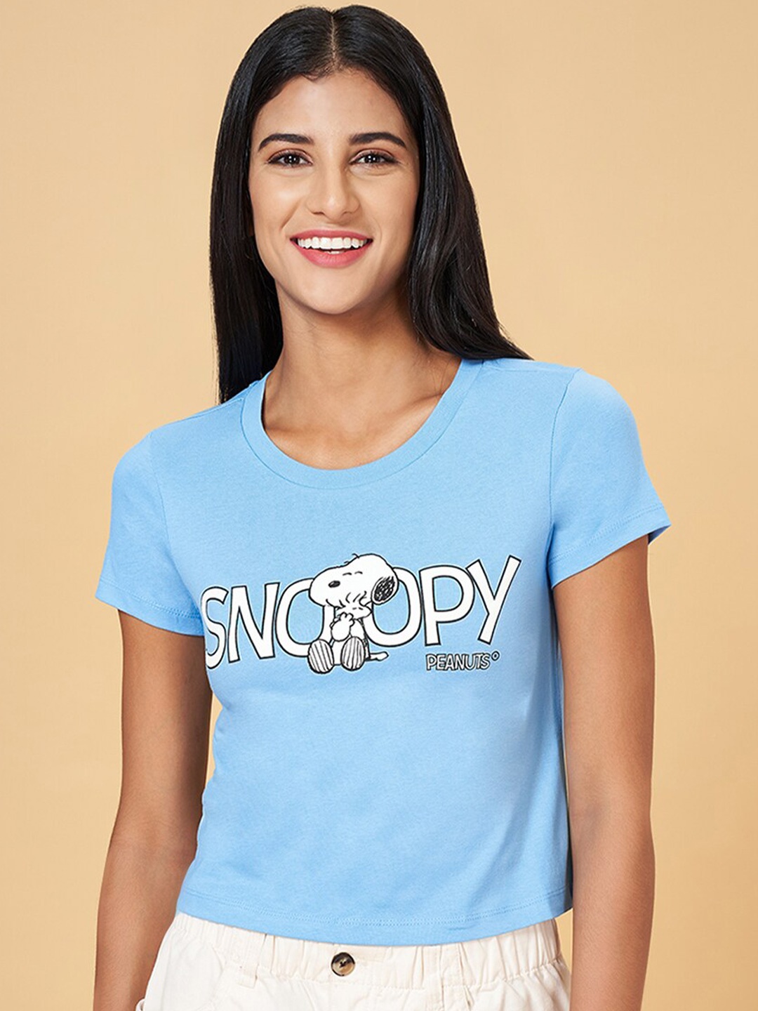 

Honey by Pantaloons Snoopy Printed Slim Fit Cotton T-shirt, Blue