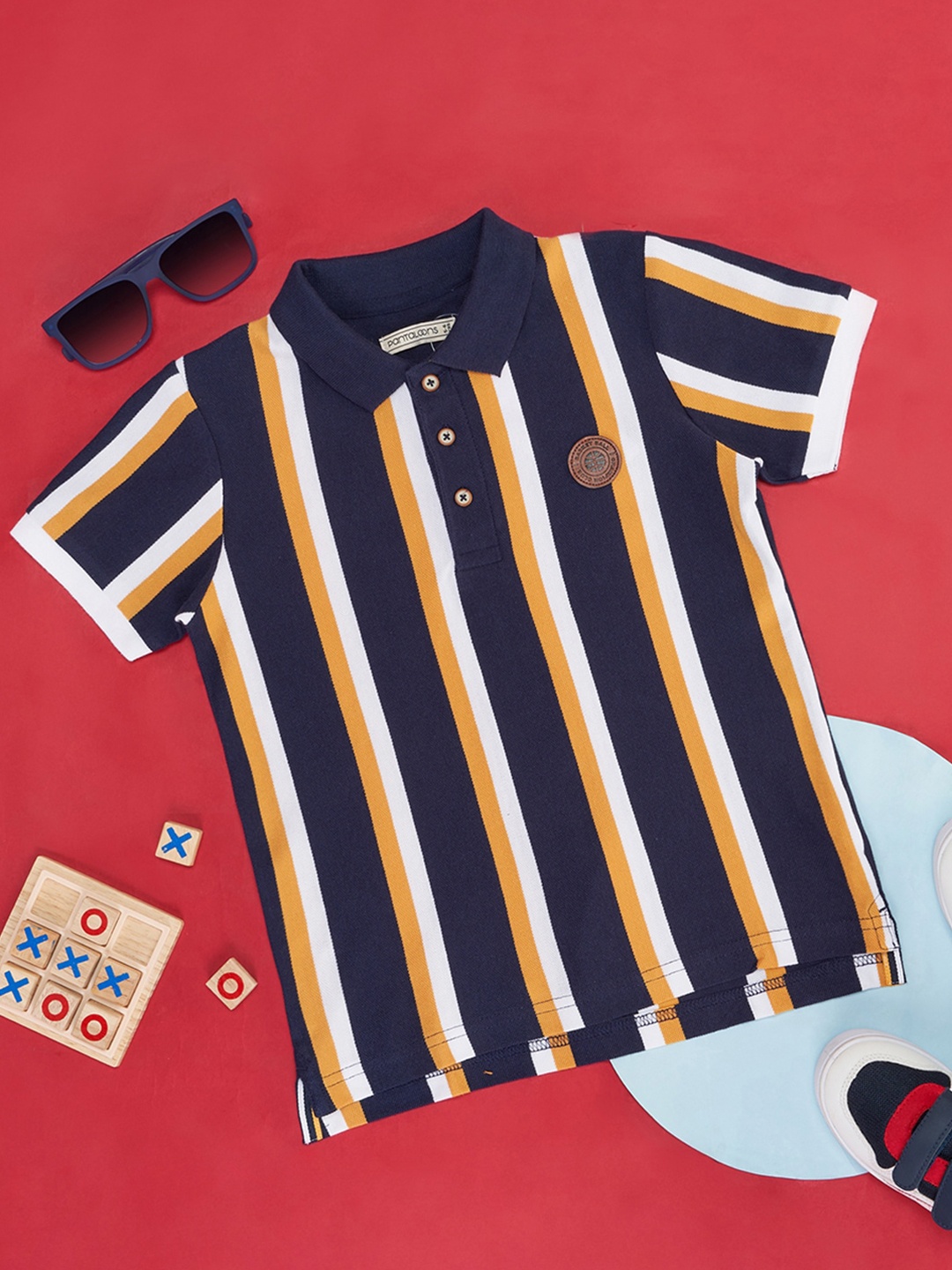 

Pantaloons Junior Boys Striped Polo Collar Cotton T-shirt, Navy blue