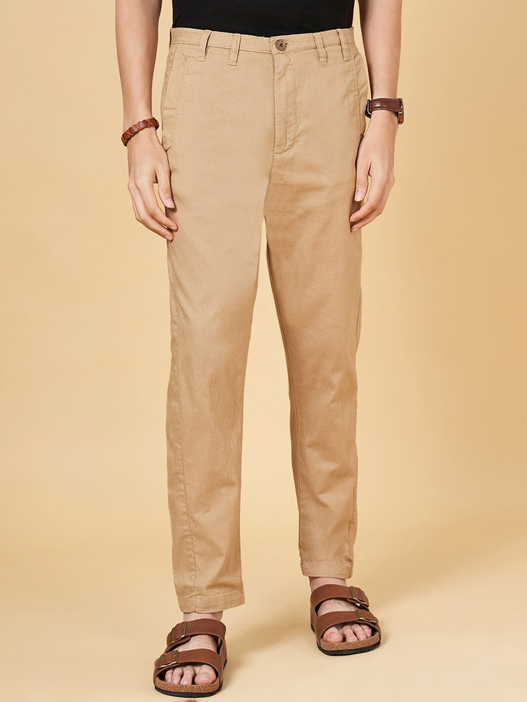 

7 Alt by Pantaloons Men Mid-Rise Regular Fit Cotton Trousers, Khaki