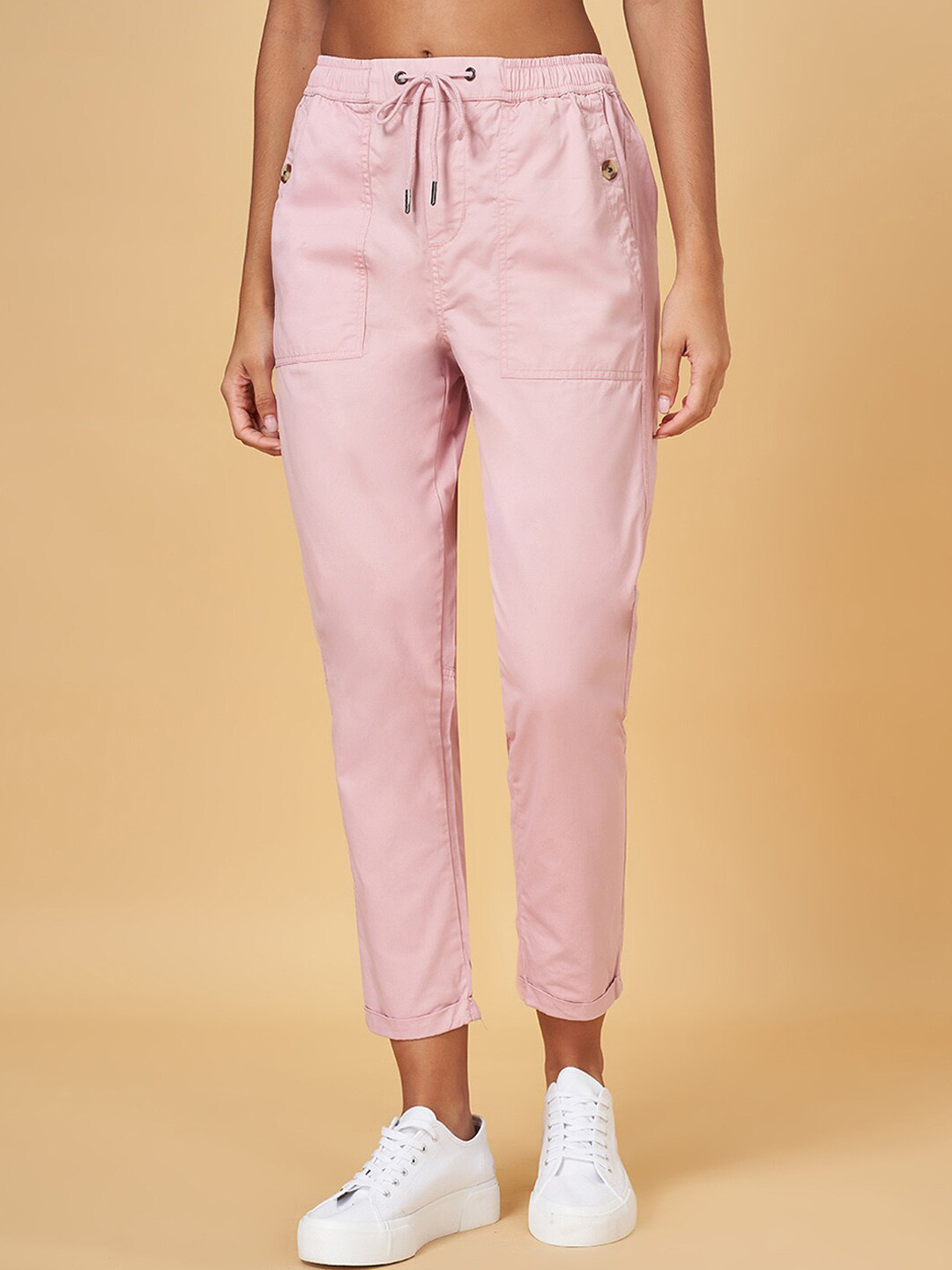 

Honey by Pantaloons Women High-Rise Plain Cotton Cropped Trousers, Pink