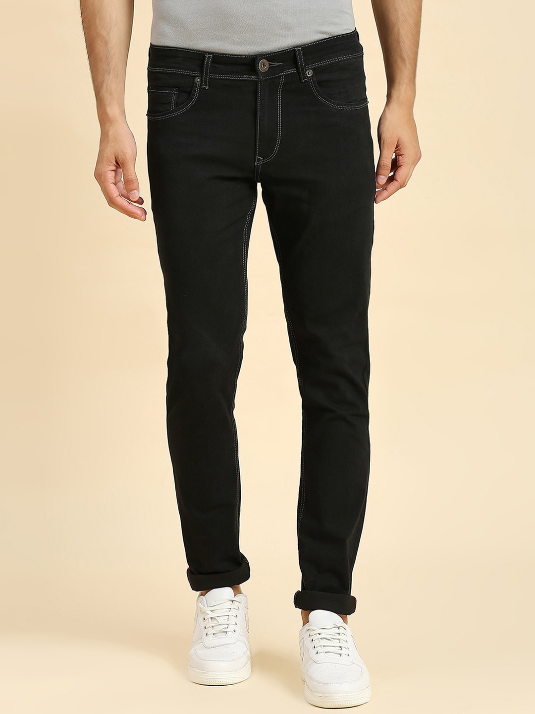 

HJ HASASI Men Slim Fit Clean Look Acid Wash Stretchable Jeans, Black
