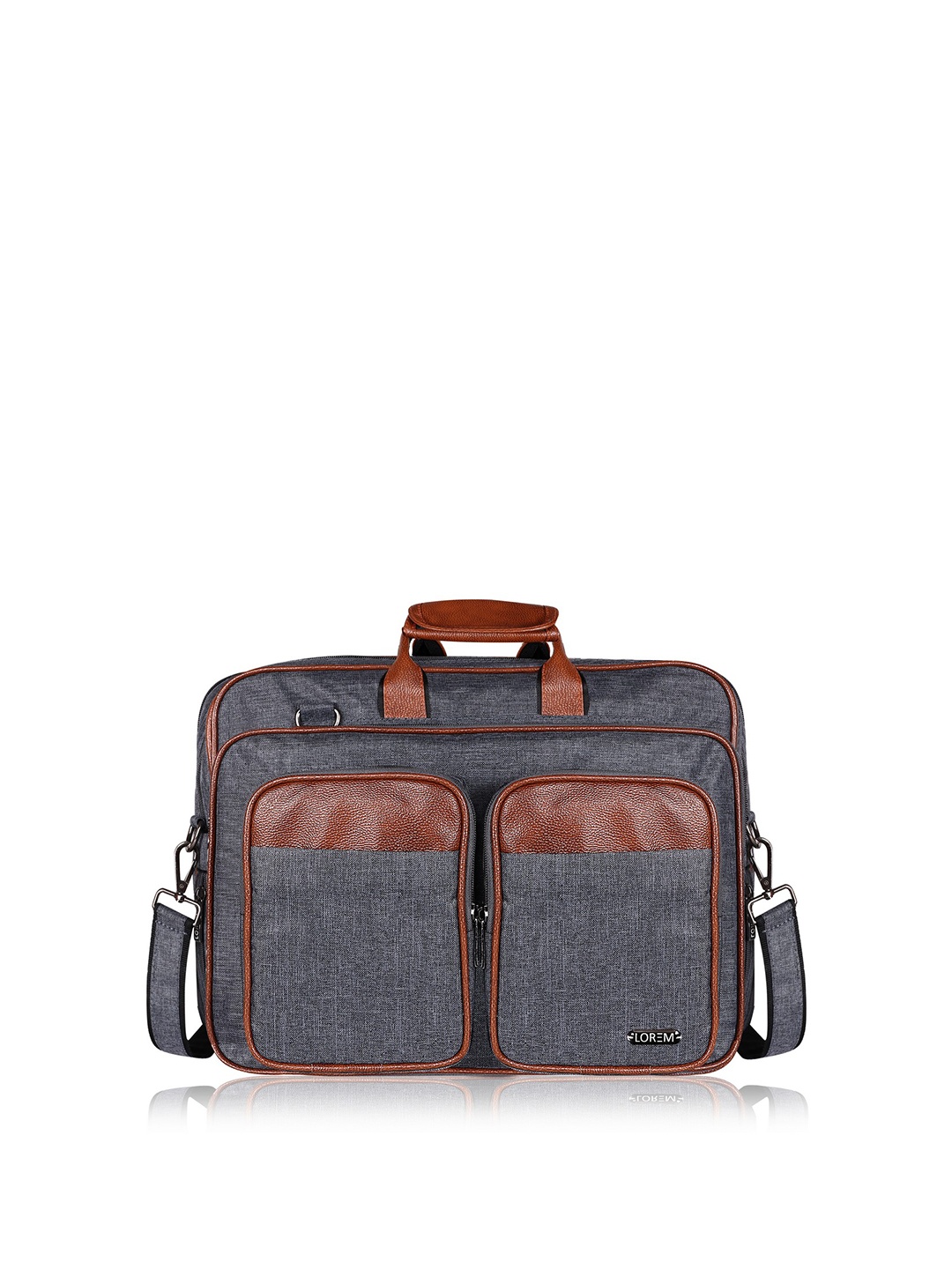 

LOREM Men Grey & Brown Textured Laptop Bag