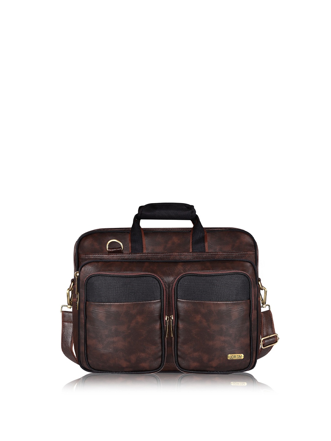 

LOREM Men Brown & Black Textured Laptop Bag