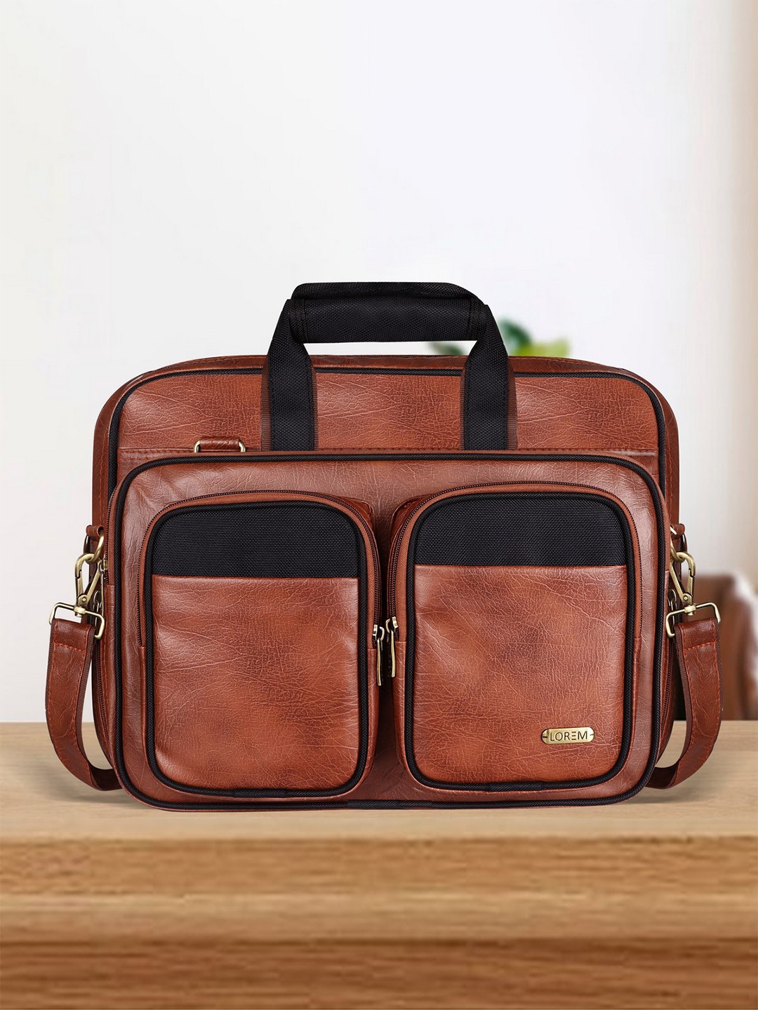 

LOREM Men Tan Textured Laptop Bag