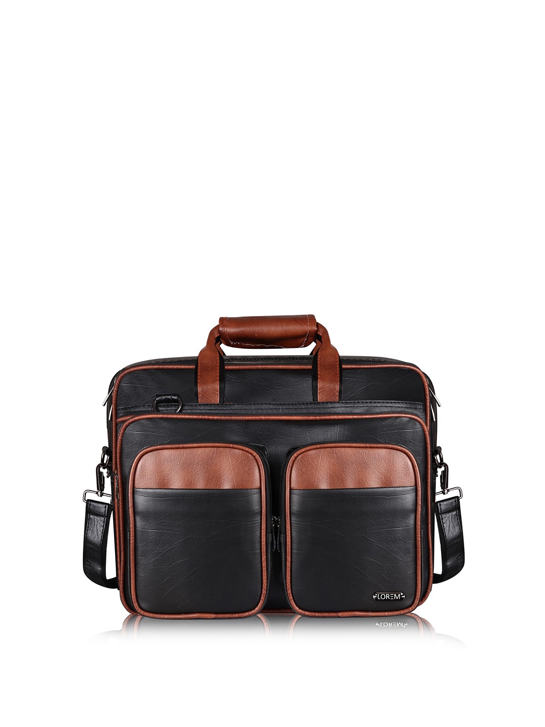 

LOREM Men Tan & Black Textured Laptop Bag