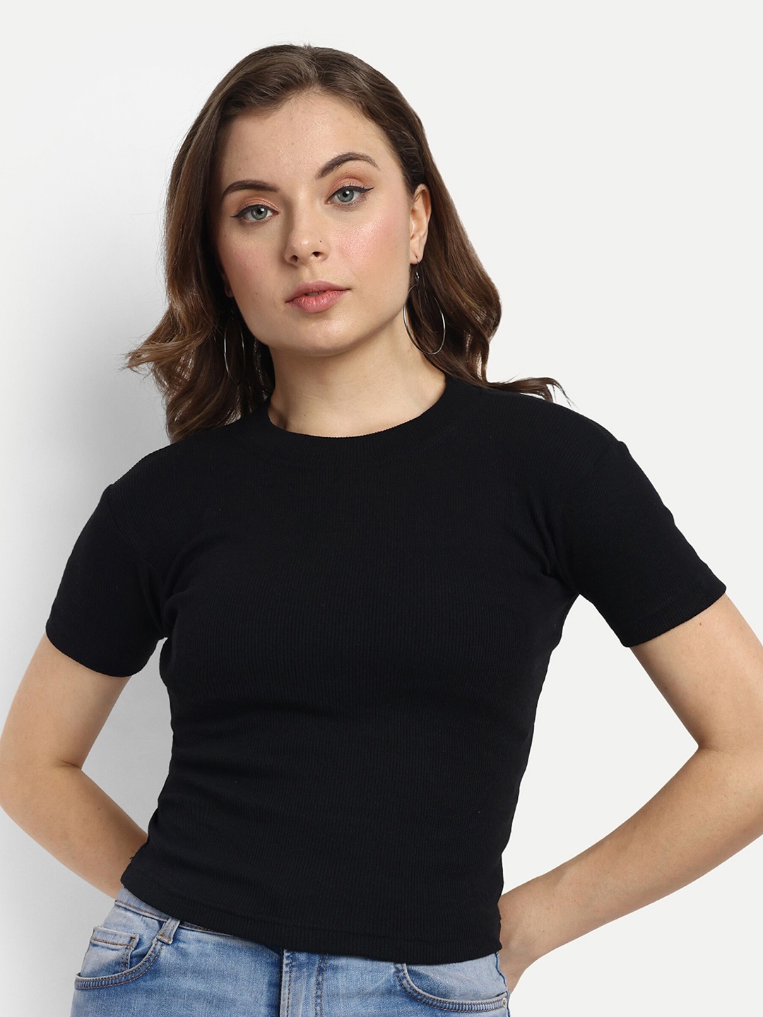 

FERY LONDON Ribbed Cotton Fitted Crop Top, Black