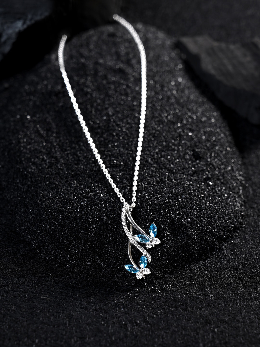 

Clara 925 Silver Rhodium-Plated Cubic Zirconia Studded Pendant With Chain