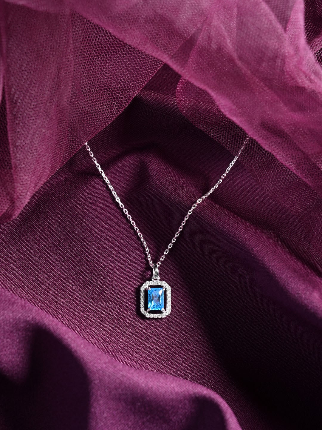 

Clara 925 Sterling Silver Rhodium-Plated CZ Studded Pendant With Chain