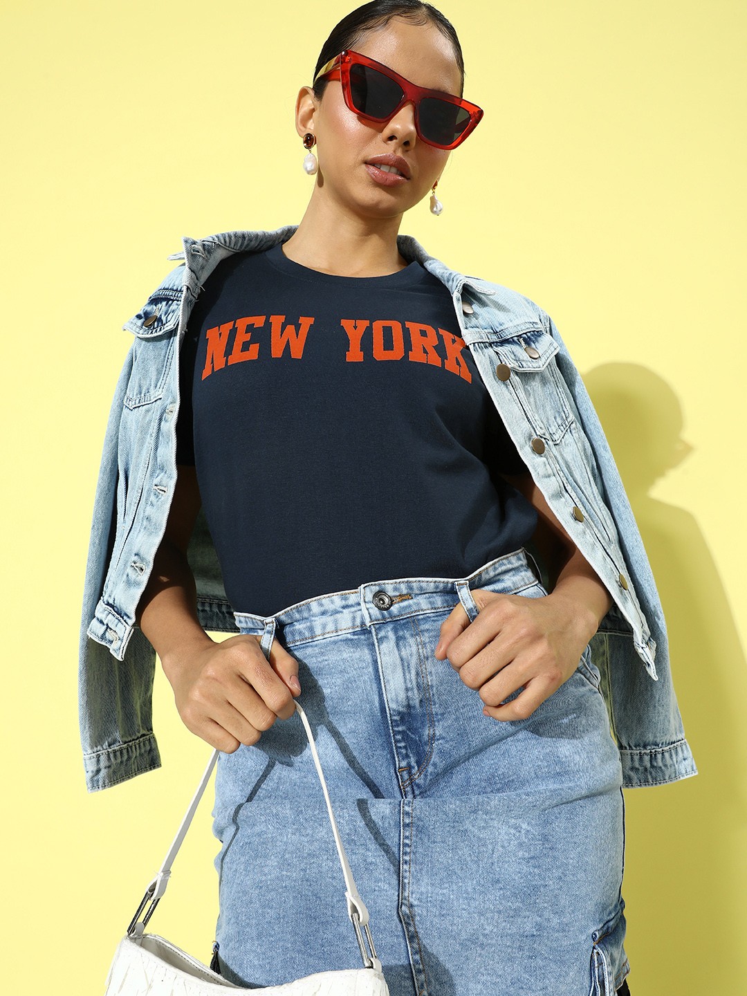 

DILLINGER Women Typography Printed Boxy T-shirt, Navy blue