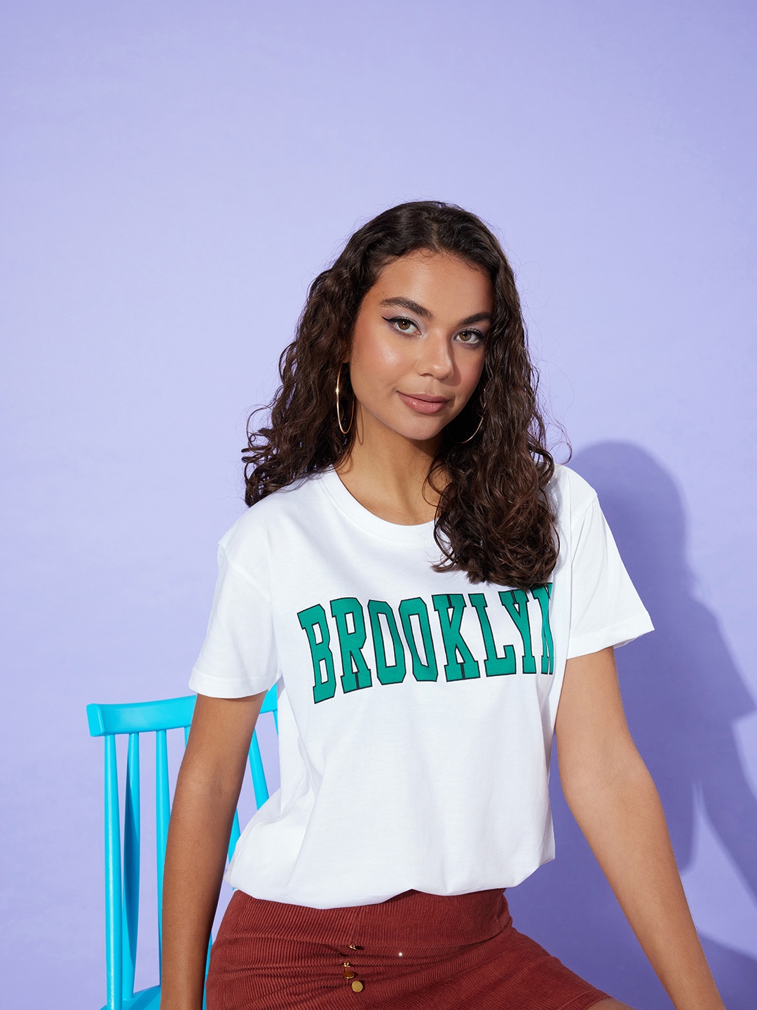 

DILLINGER Women Typography Printed Pure Cotton Boxy T-shirt, White