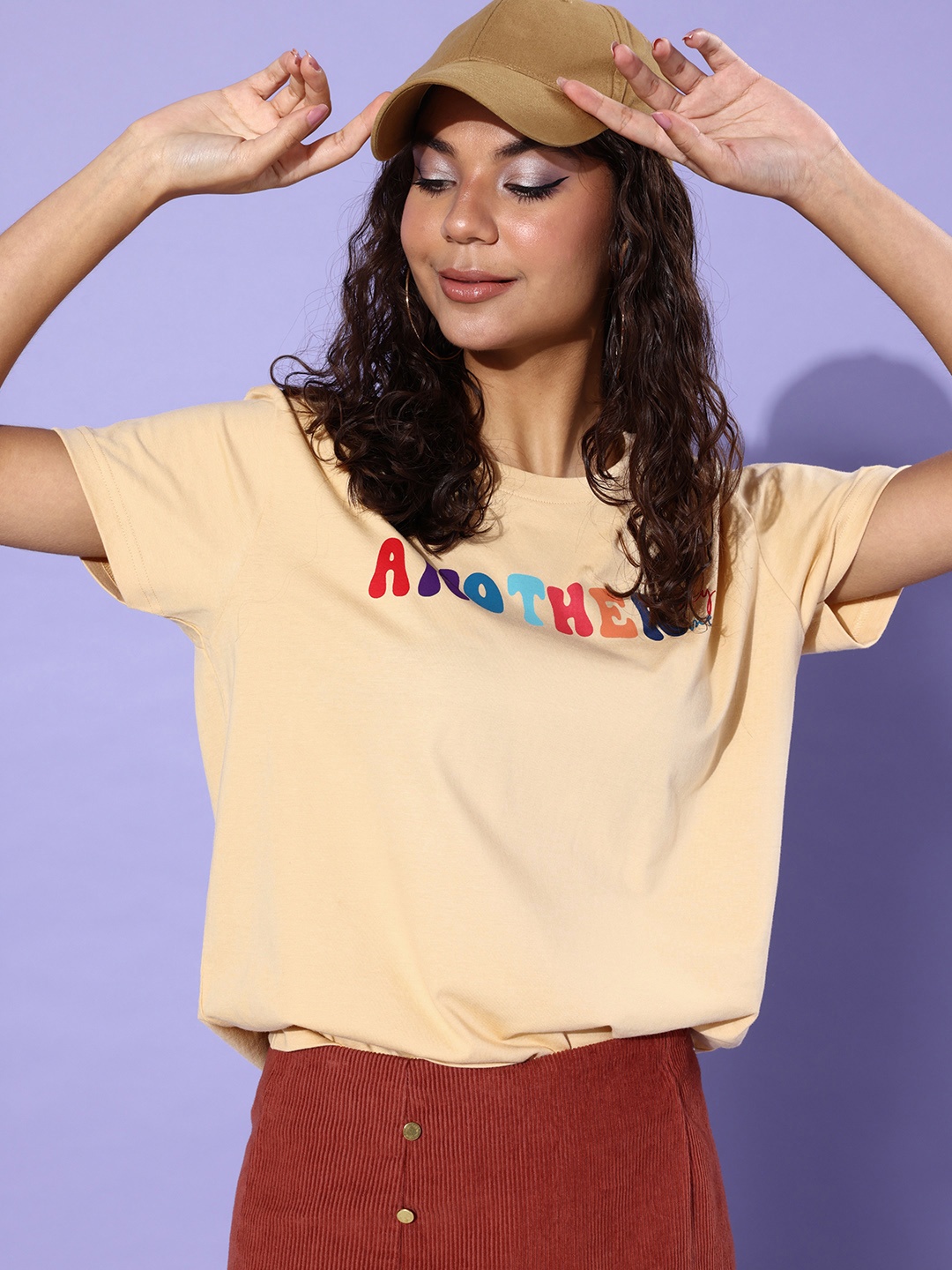 

DILLINGER Women Typography Printed Pure Cotton Boxy T-shirt, Beige