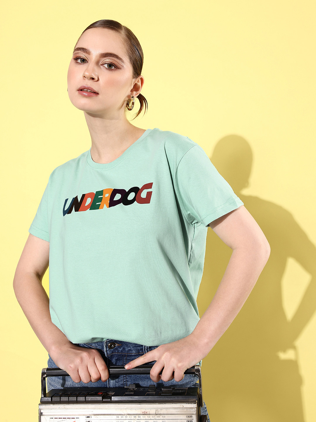 

Difference of Opinion Women Typography Printed Pure Cotton Boxy T-shirt, Sea green