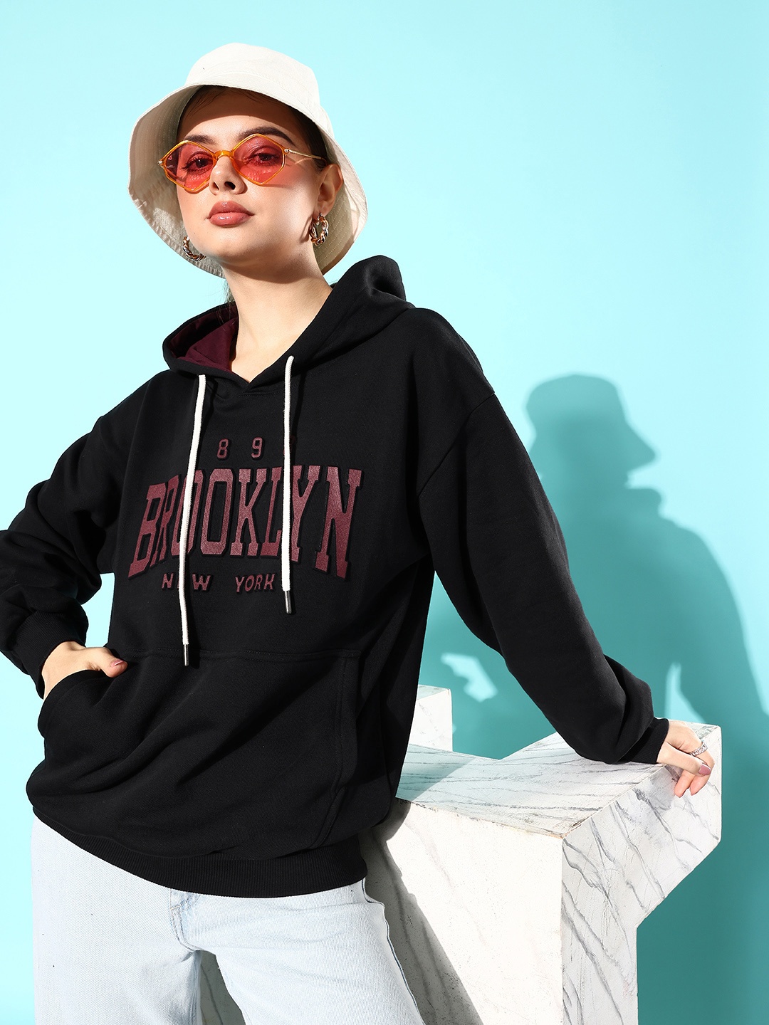 

DILLINGER Typography Oversized Hooded Fleece Sweatshirt, Black