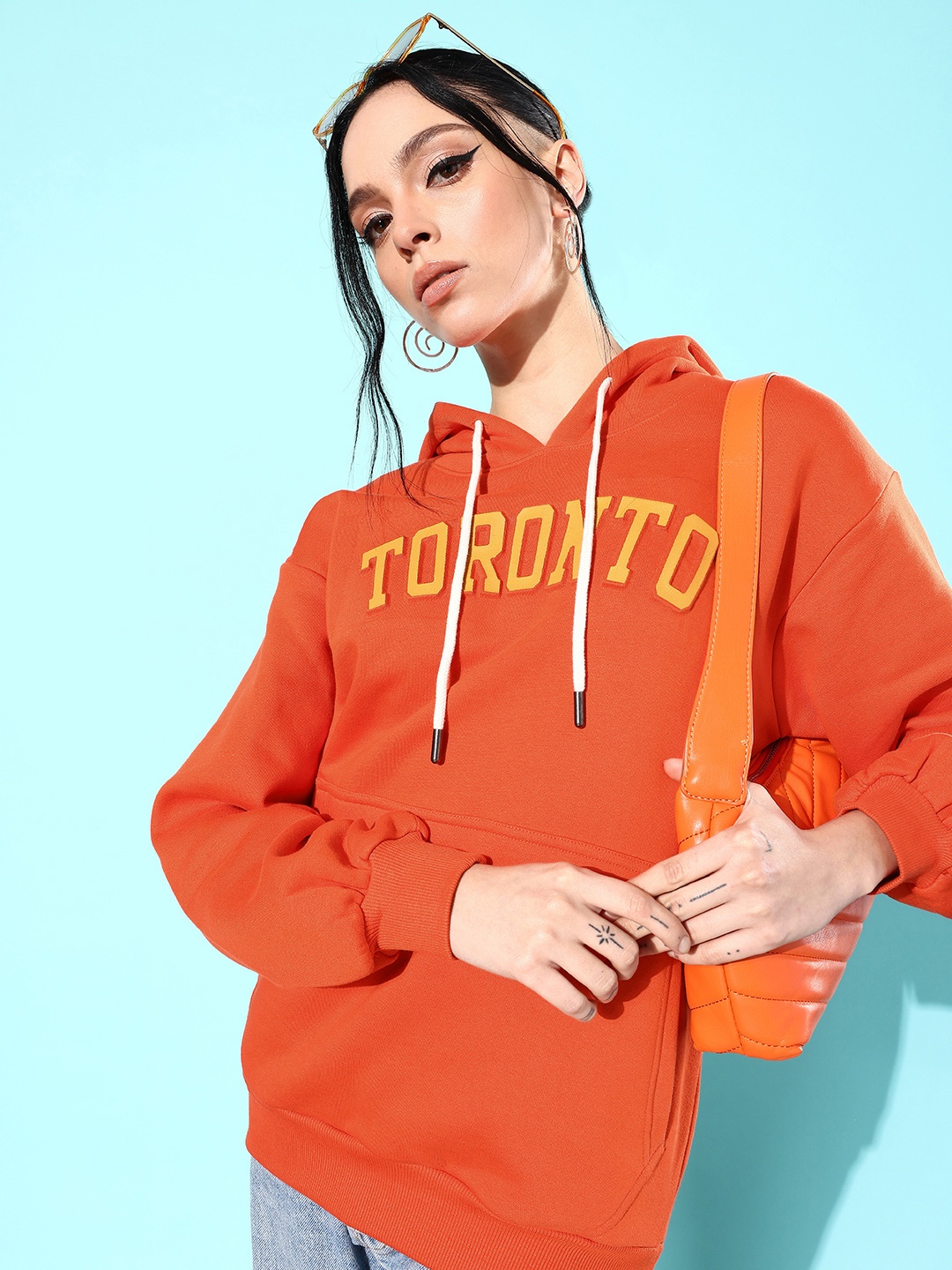 

DILLINGER Typography Oversized Hooded Fleece Sweatshirt, Orange