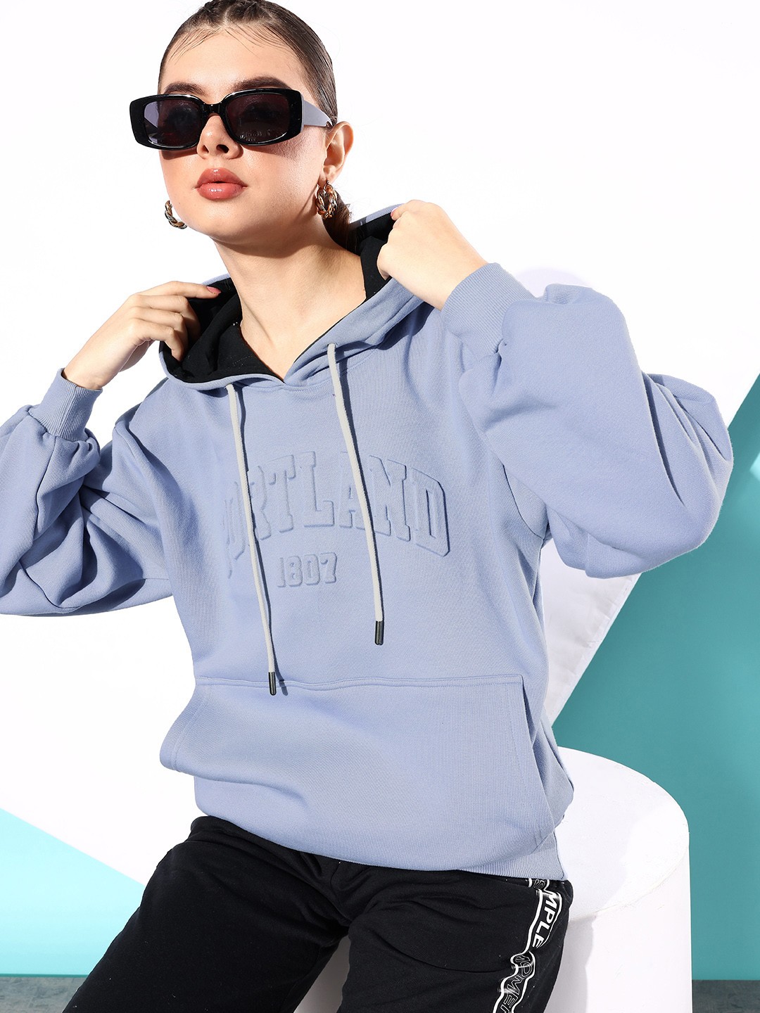 

DILLINGER Typography Oversized Hooded Fleece Sweatshirt, Purple