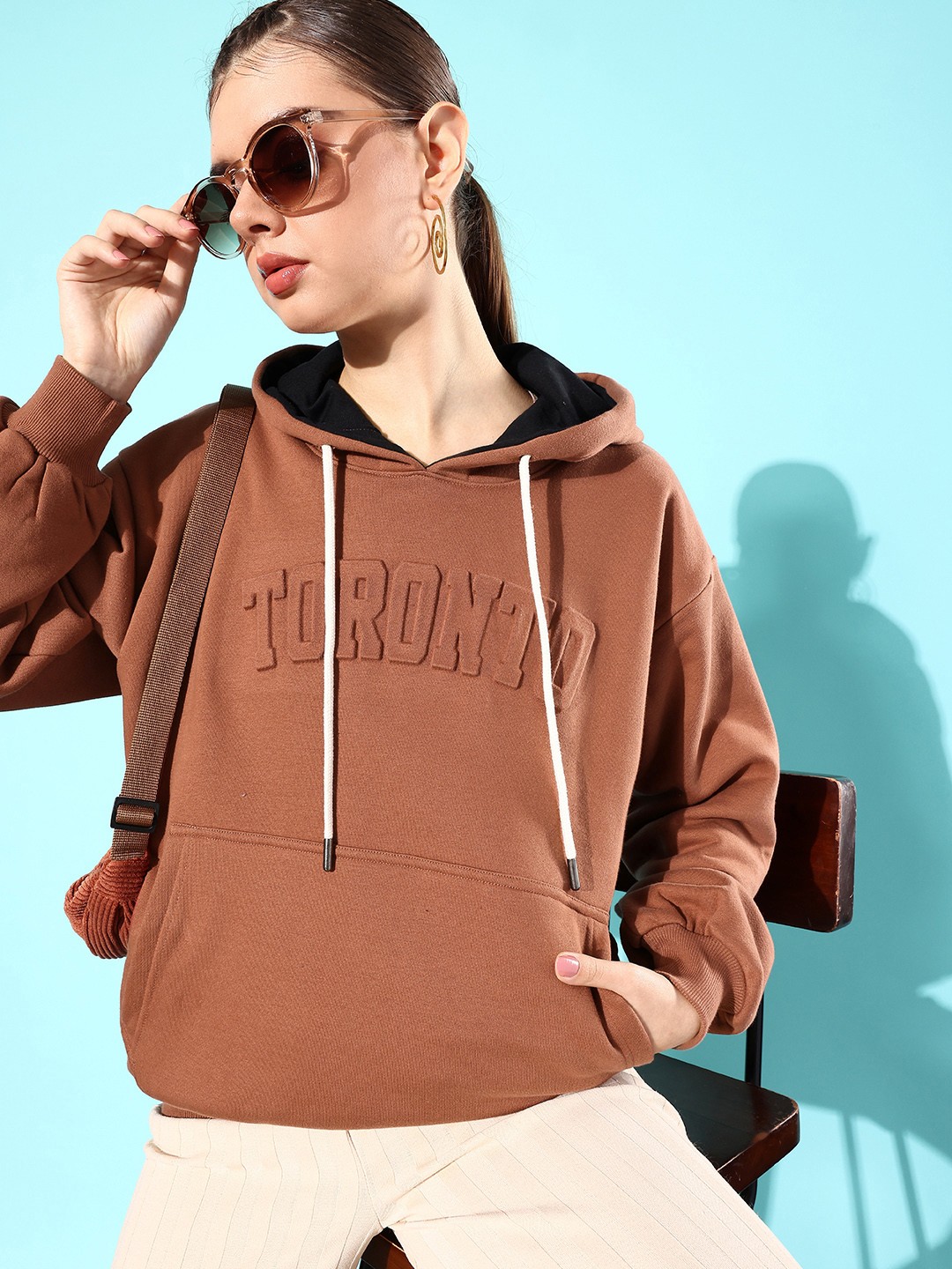 

DILLINGER Typography Oversized Hooded Fleece Sweatshirt, Brown