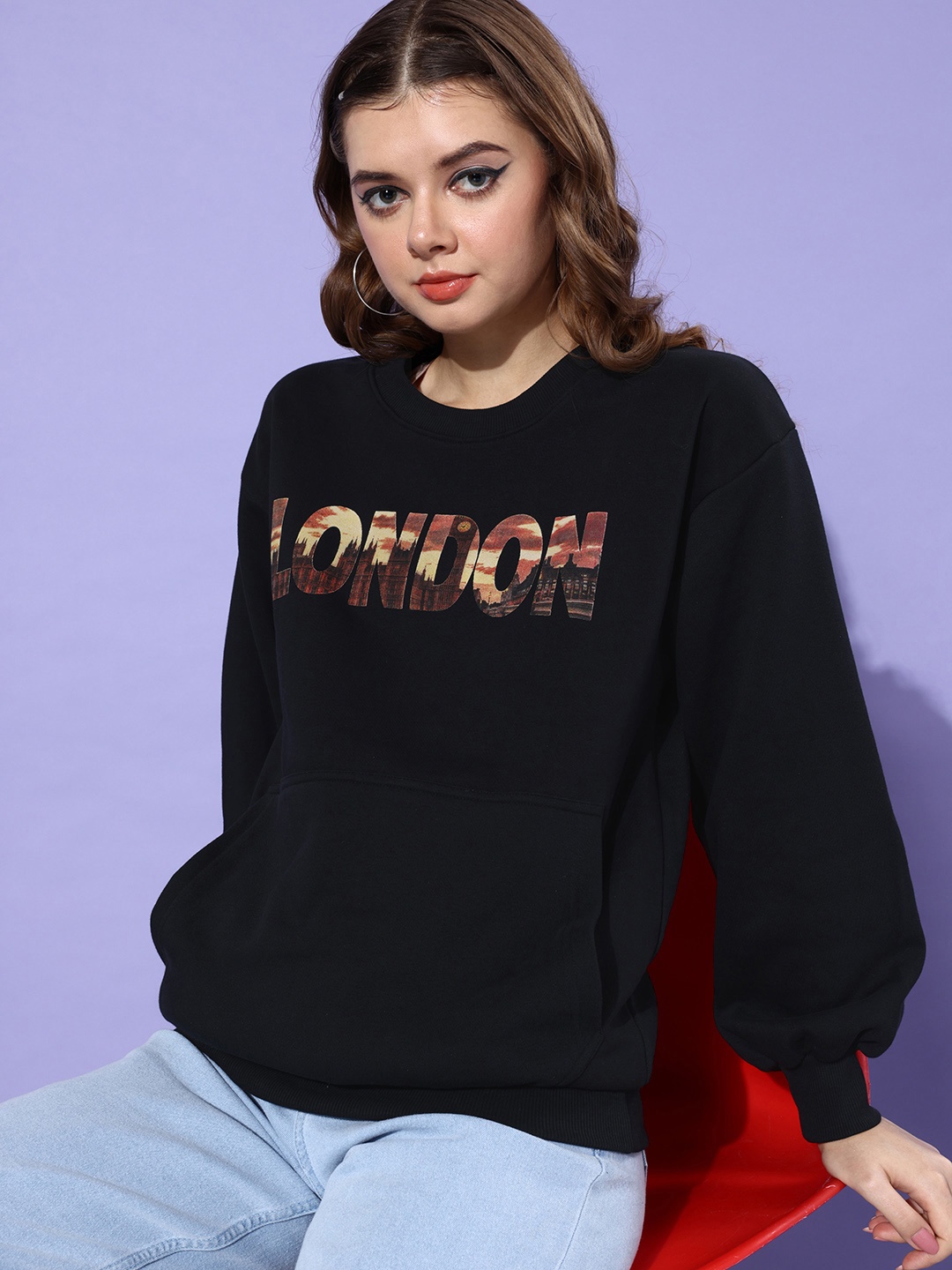 

DILLINGER Women Typography Printed Oversized Sweatshirt, Black