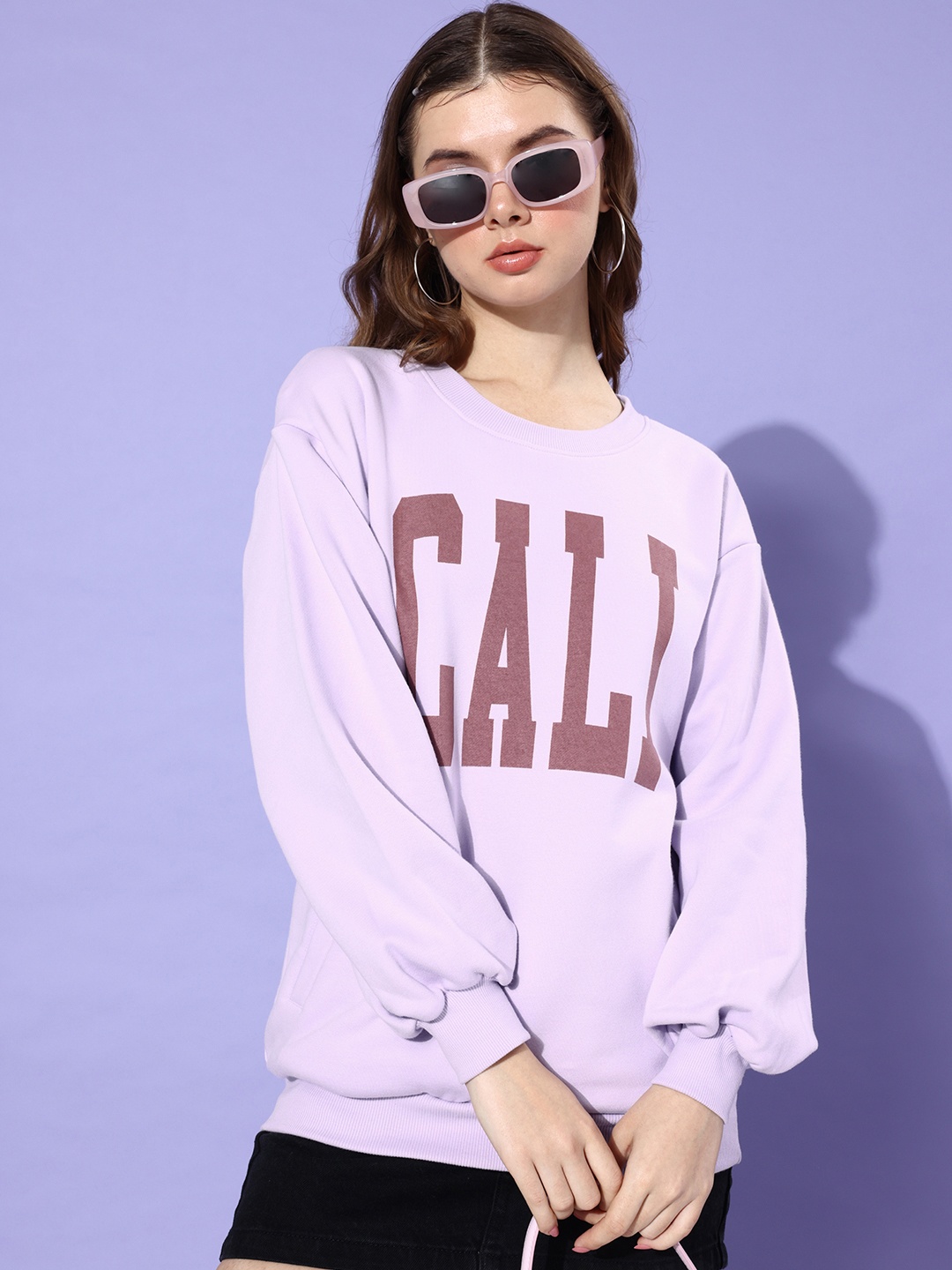 

DILLINGER Women Typography Printed Oversized Sweatshirt, Pink