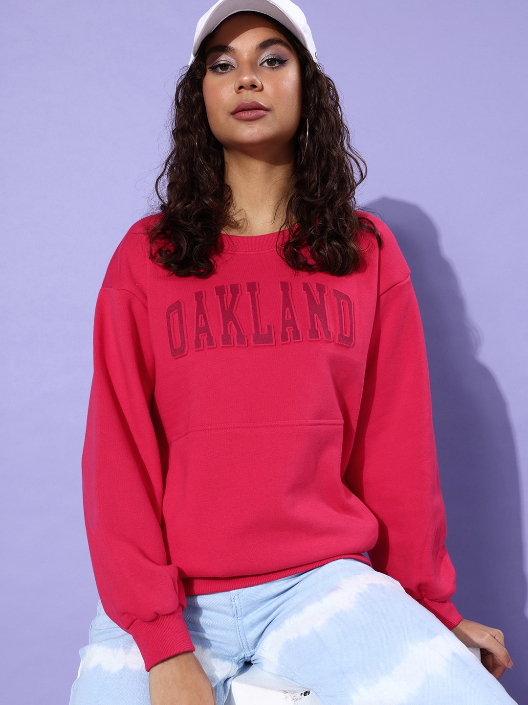 

DILLINGER Women Typography Printed Oversized Sweatshirt, Pink