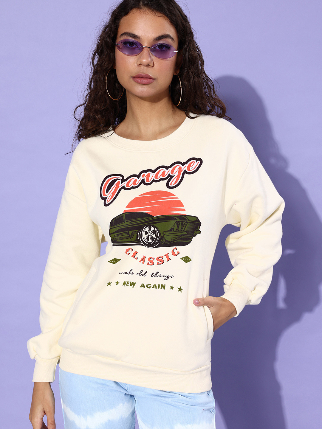 

DILLINGER Women Graphic Printed Oversized Sweatshirt, Off white