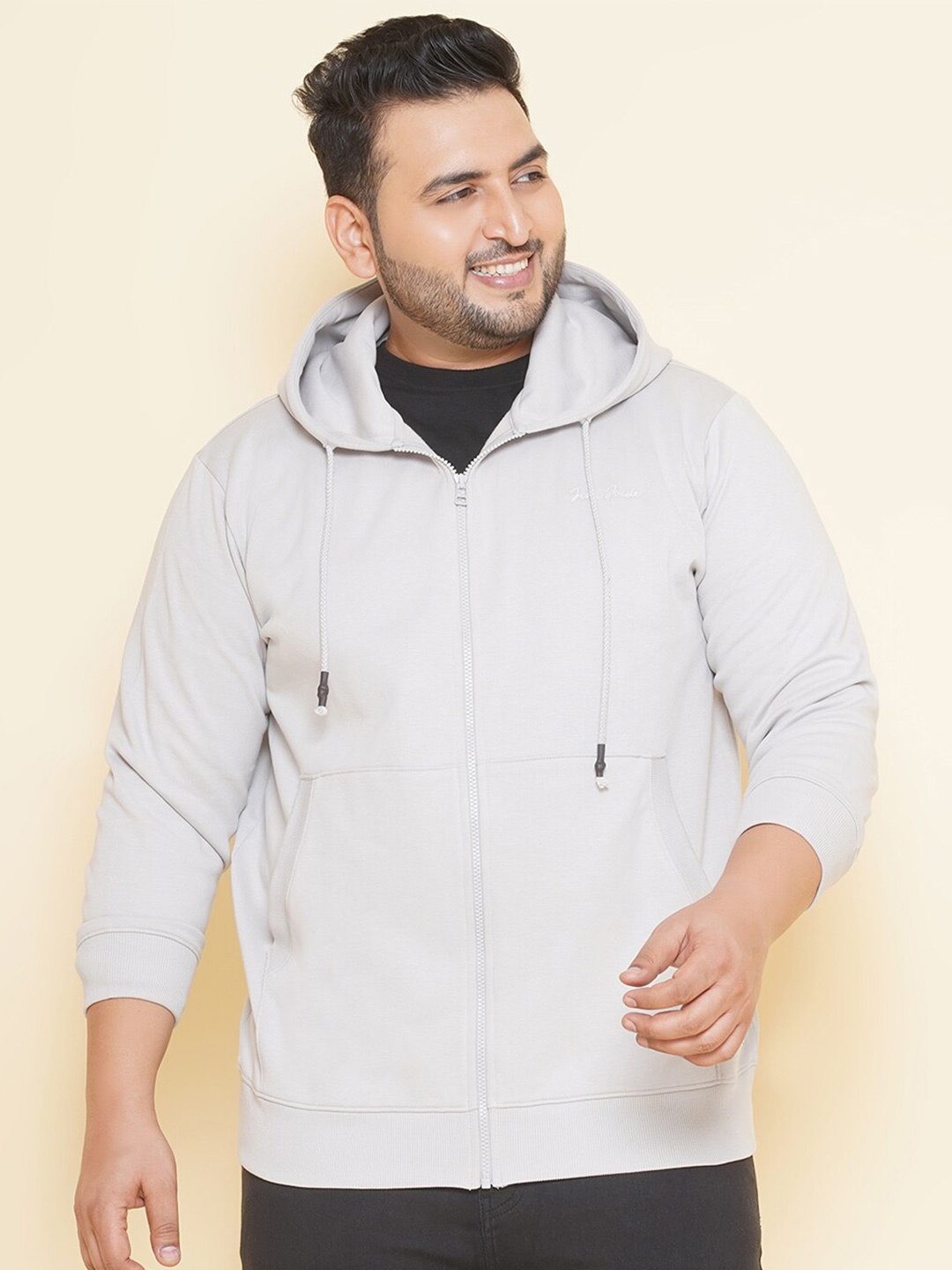 

John Pride Plus Size Hooded Fleece Front Open Sweatshirt, Grey