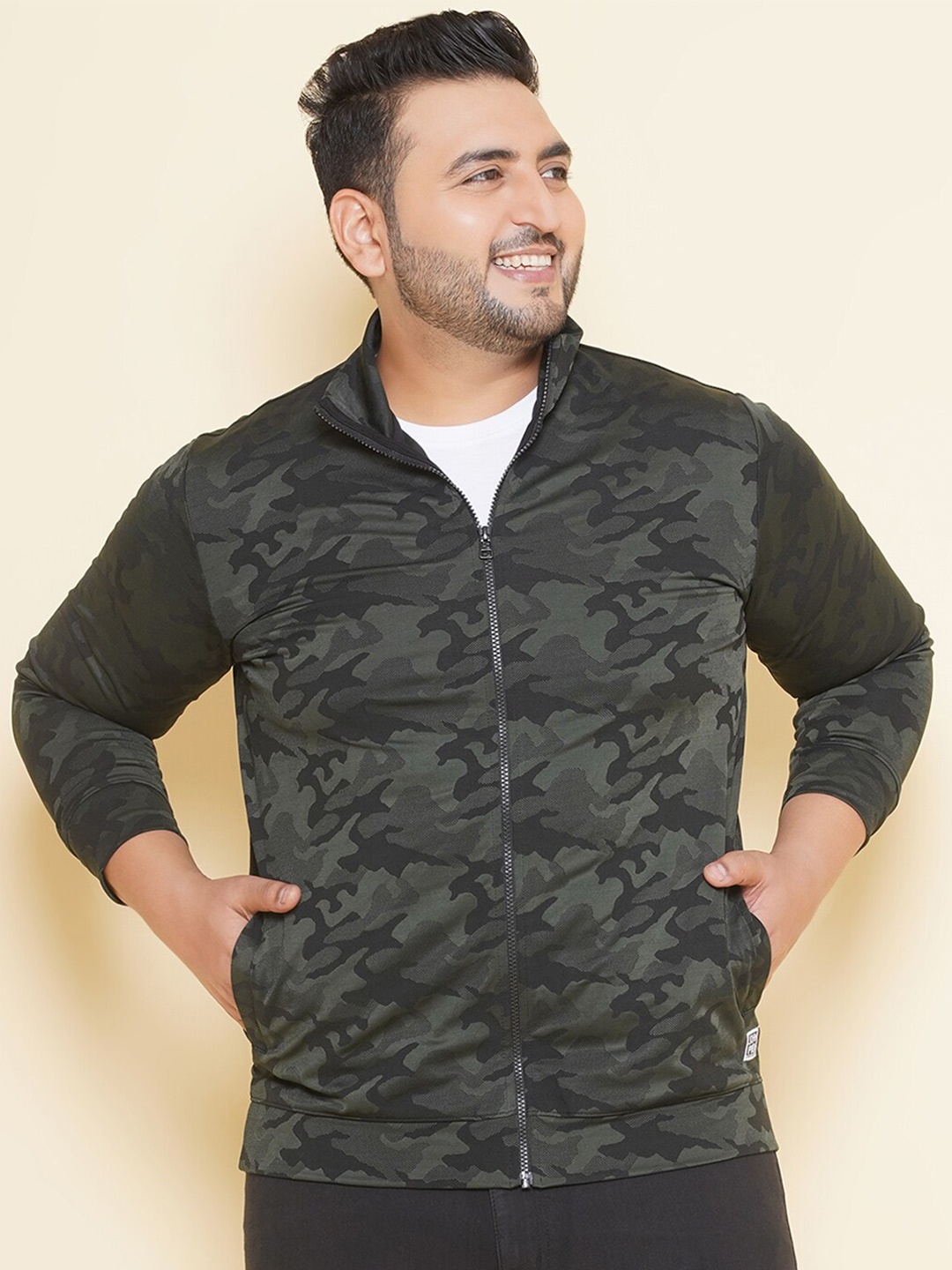 

John Pride Plus Size Camouflage Printed Front Open Sweatshirt, Navy blue