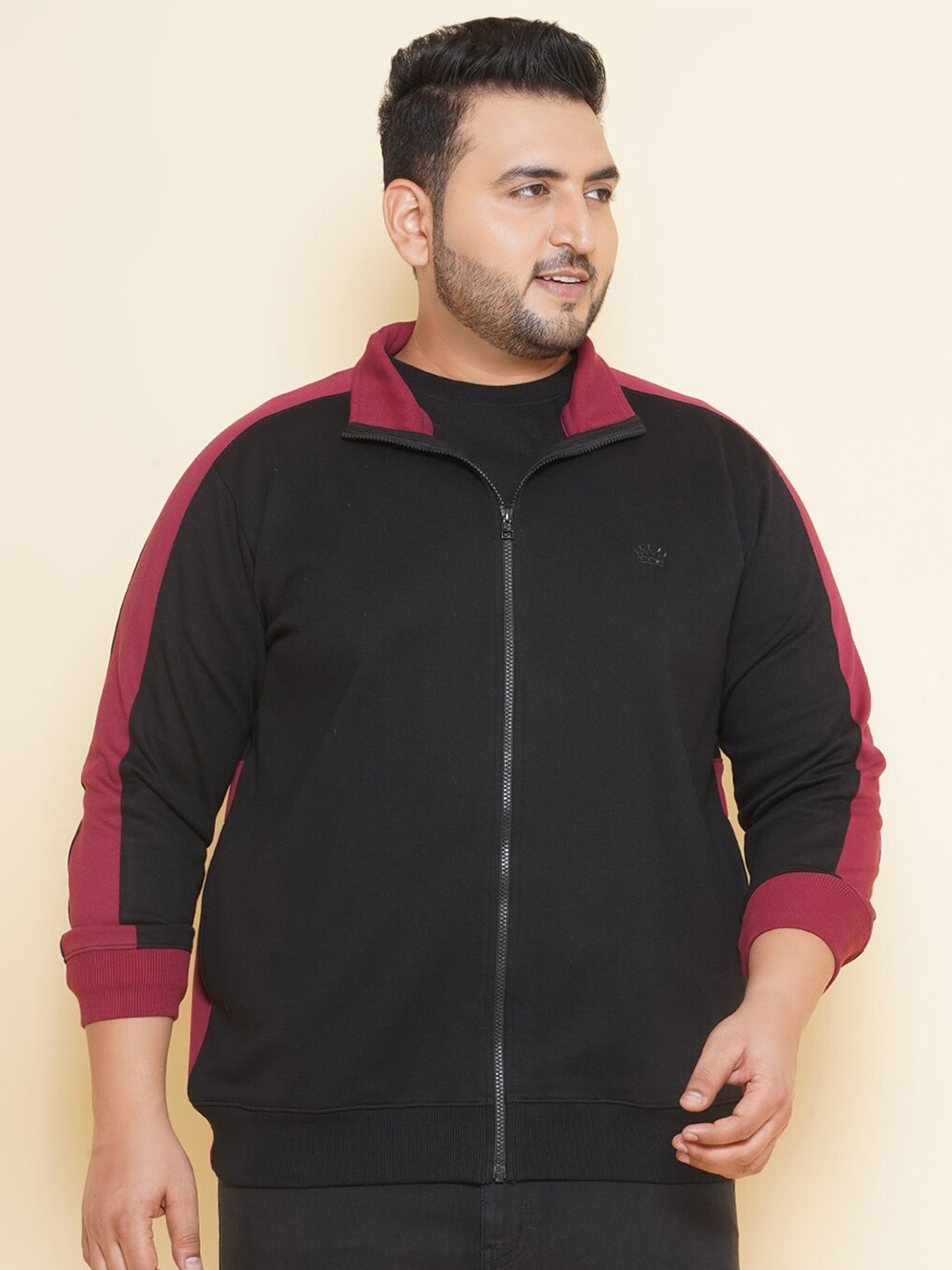 

John Pride Plus Size Colourblocked Fleece Front Open Sweatshirt, Black