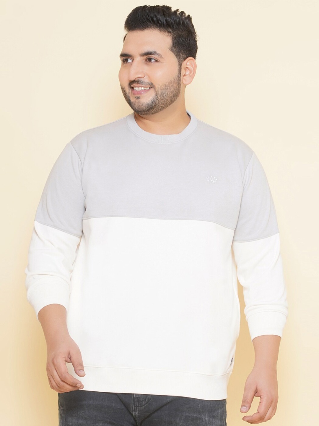 

John Pride Plus Size Colourblocked Fleece Pullover, White