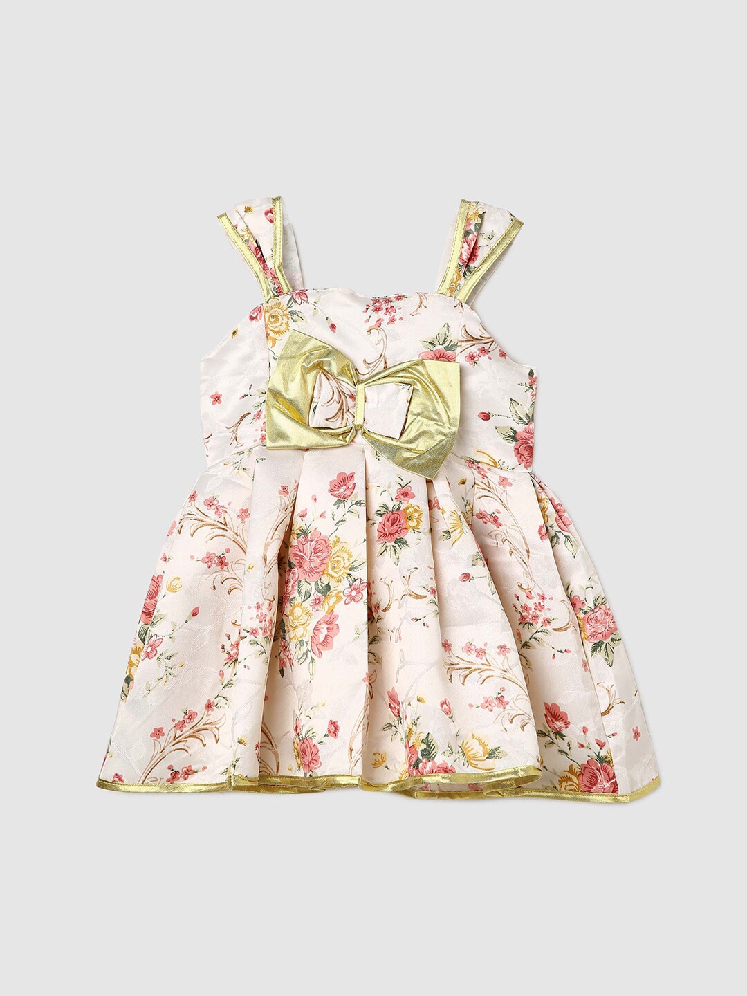 

max Girls Floral Printed Shoulder Strap Fit & Flare Cotton Dress, White