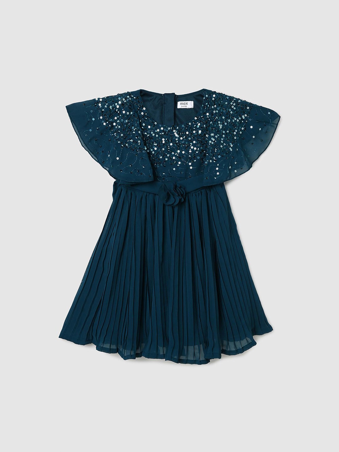 

max Girls Embellished Cape Sleeve Pleated Fit & Flare Dress, Green