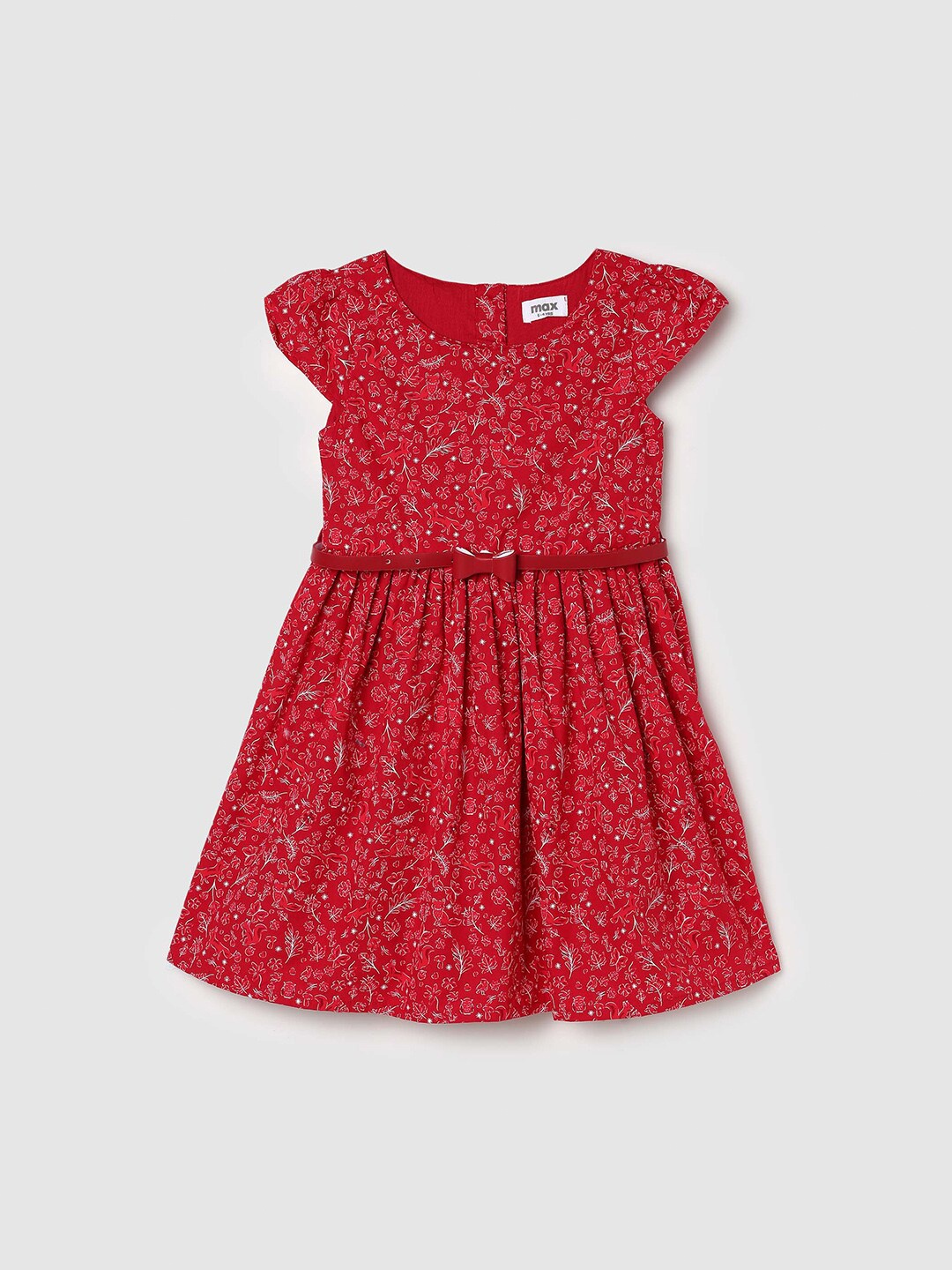 

max Girls Floral Printed Pure Cotton Fit & Flare Dress, Red