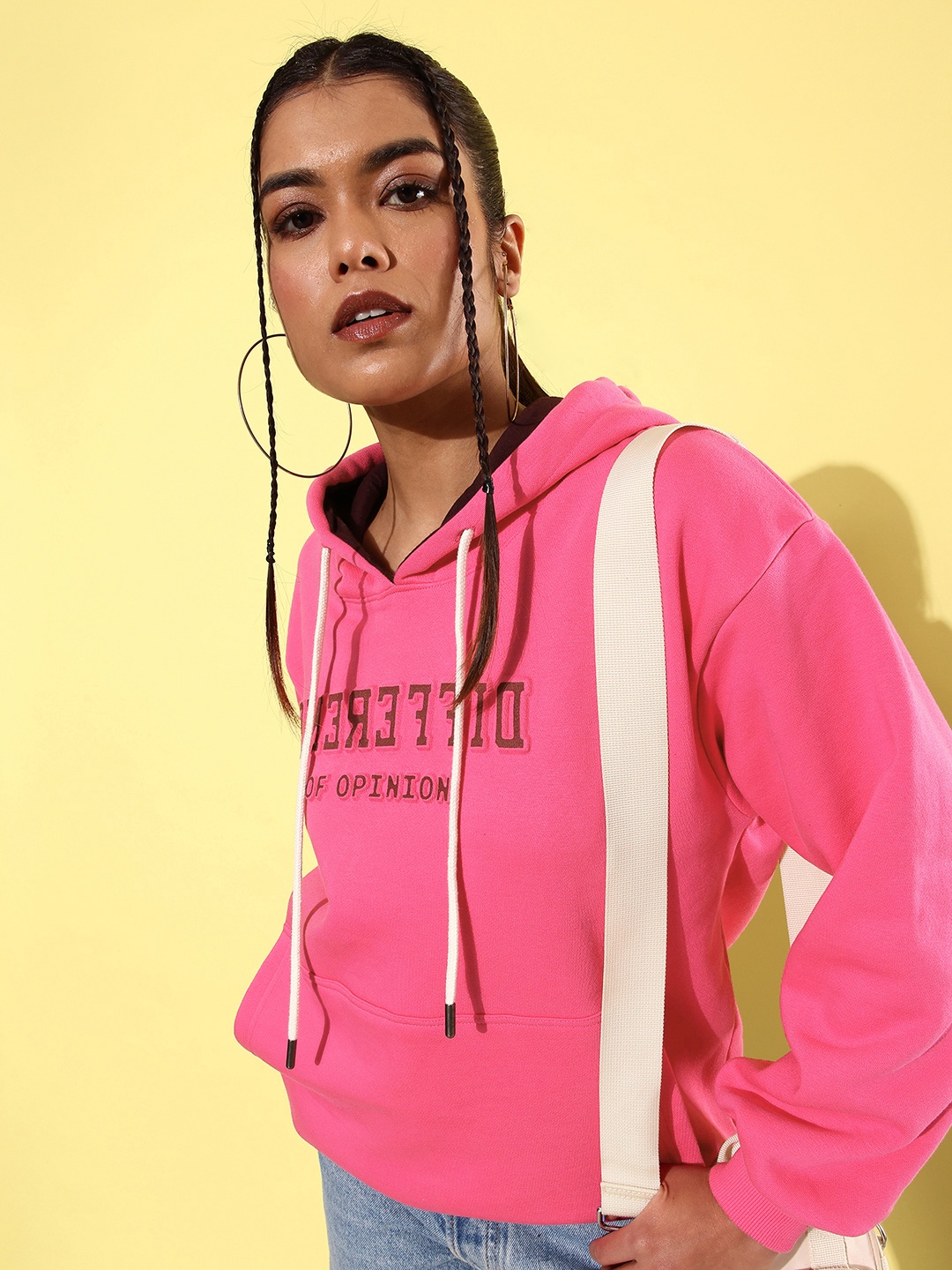 

Difference of Opinion Women Typography Printed Hooded Oversized Sweatshirt, Fuchsia