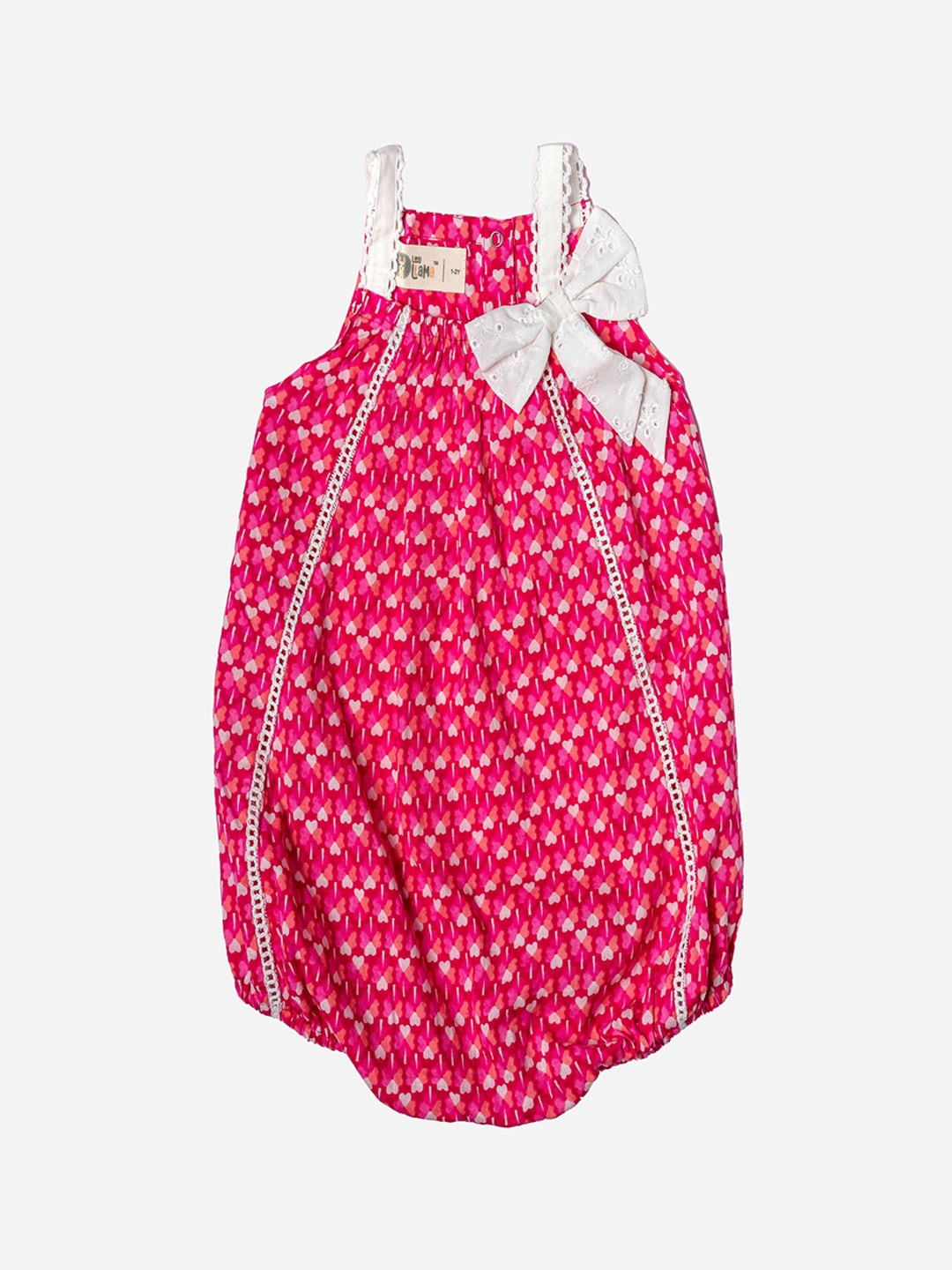 

Little Llama Infant Girls Printed Cotton Rompers, Pink