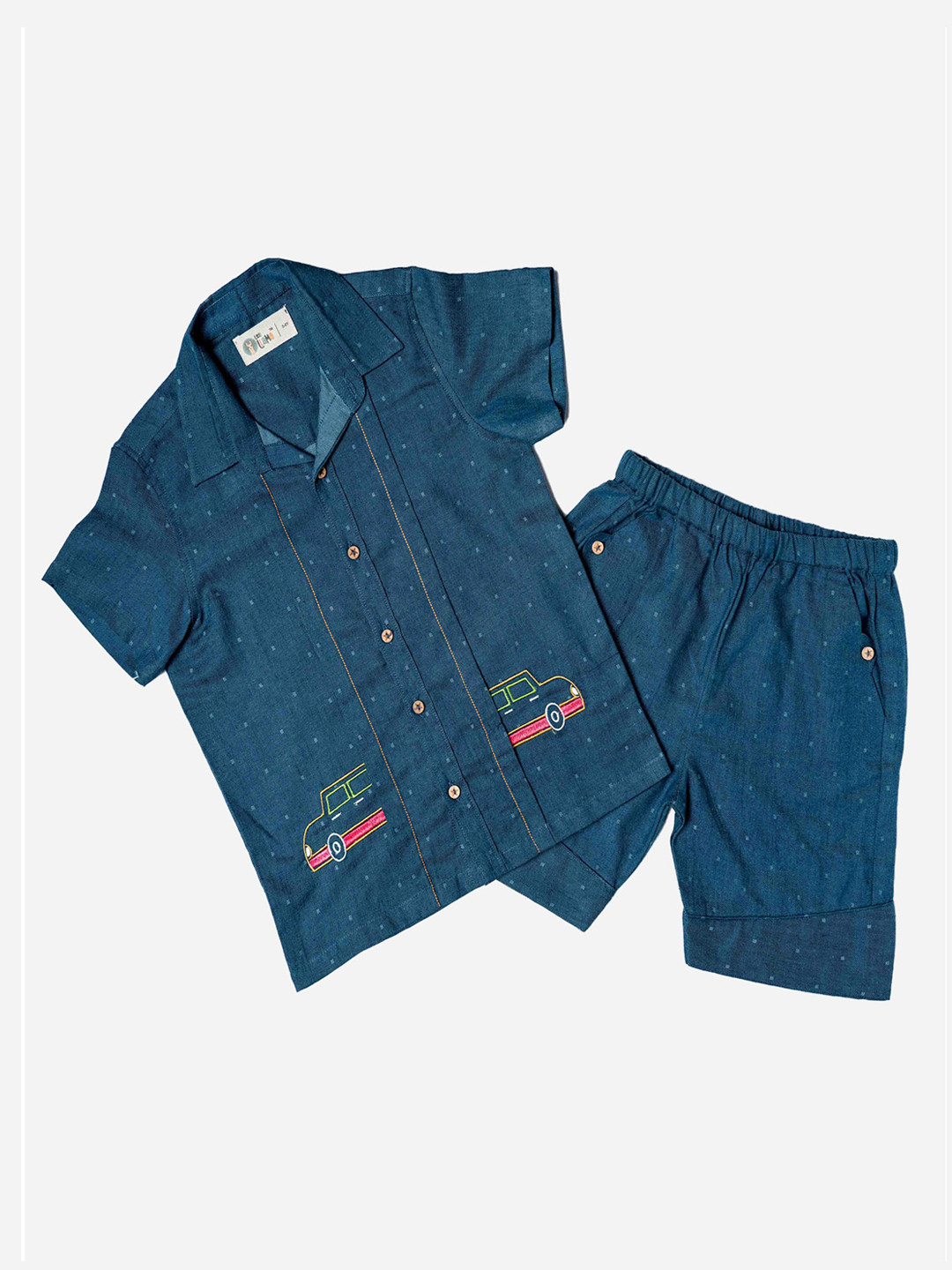 

Little Llama Boys Pure Cotton Shirt & Shorts, Navy blue