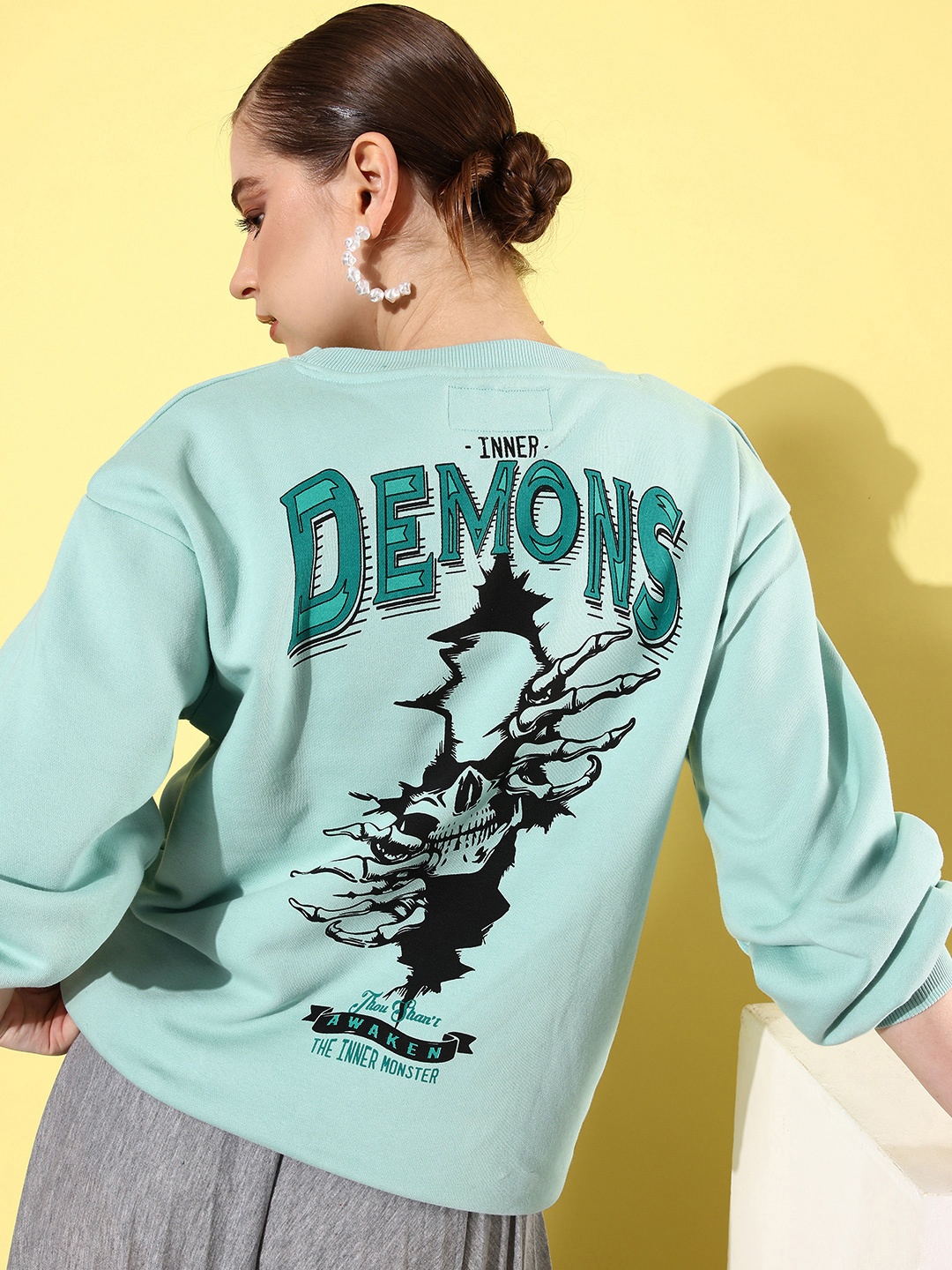 

Difference of Opinion Printed Oversized Fleece Sweatshirt, Turquoise blue