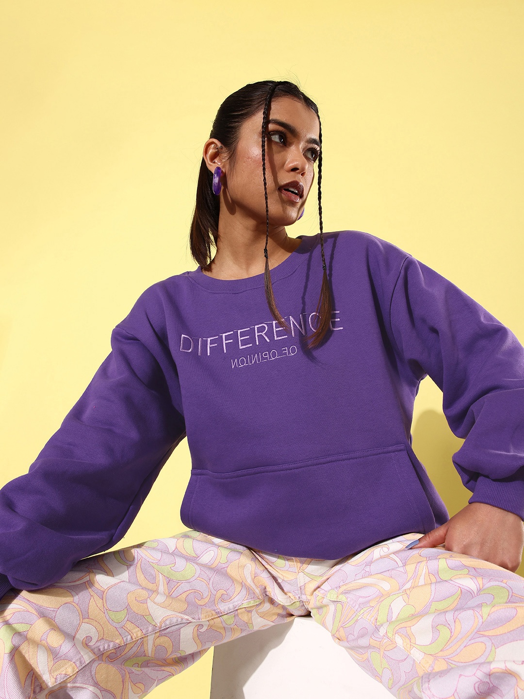 

Difference of Opinion Embroidered Oversized Fleece Sweatshirt, Purple